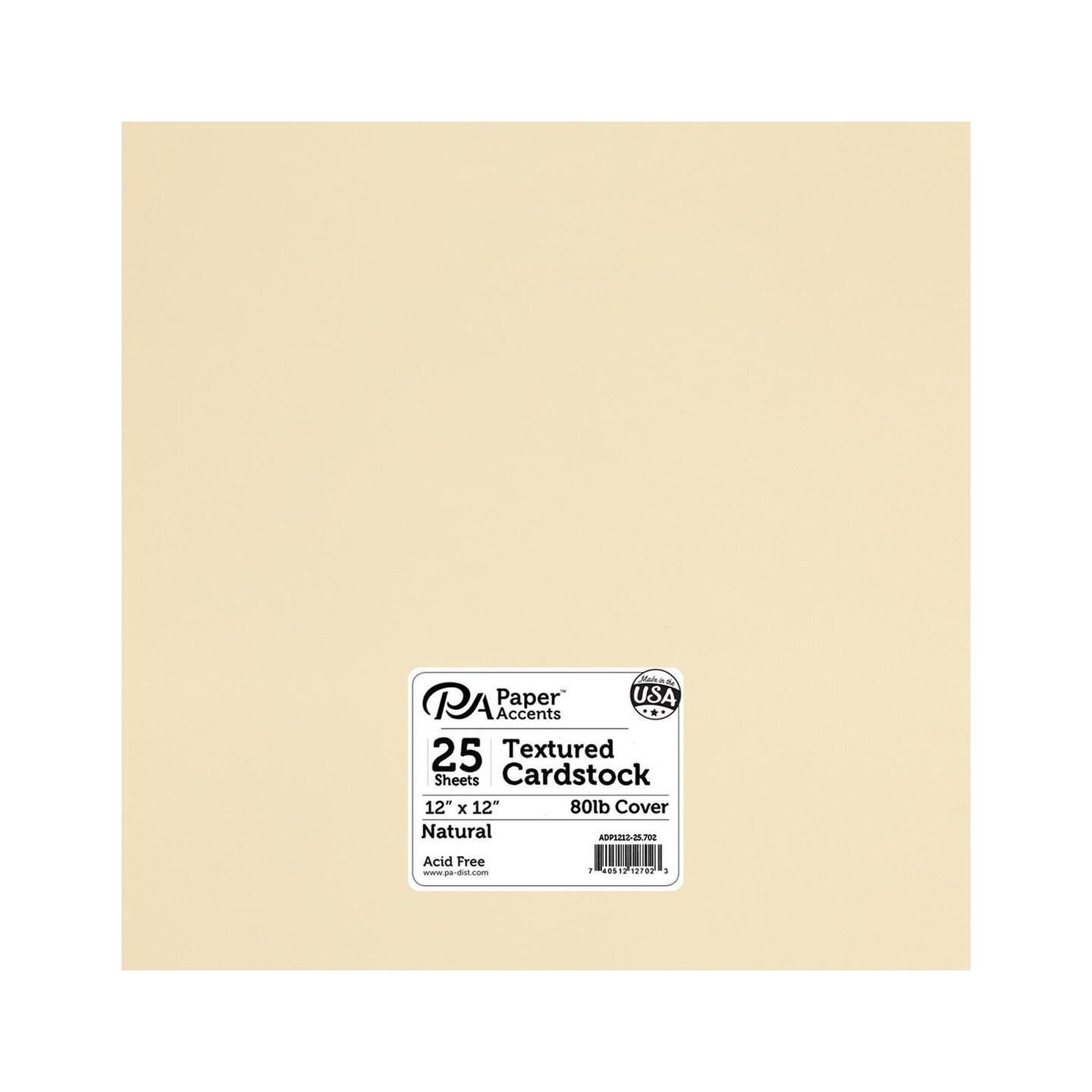 PA Paper Accents Textured Cardstock 12&#x22; x 12&#x22; Natural, 80lb colored cardstock paper for card making, scrapbooking, printing, quilling and crafts, 25 piece pack