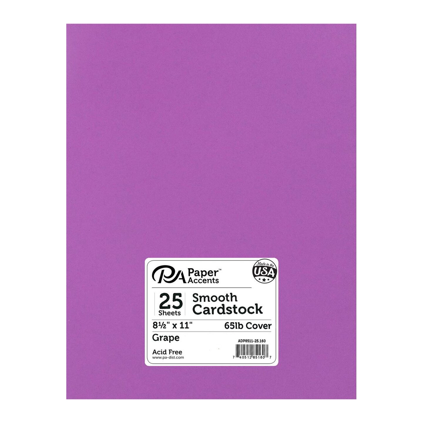 PA Paper Accents Smooth Cardstock 8.5&#x22; x 11&#x22; Grape, 65lb colored cardstock paper for card making, scrapbooking, printing, quilling and crafts, 25 piece pack