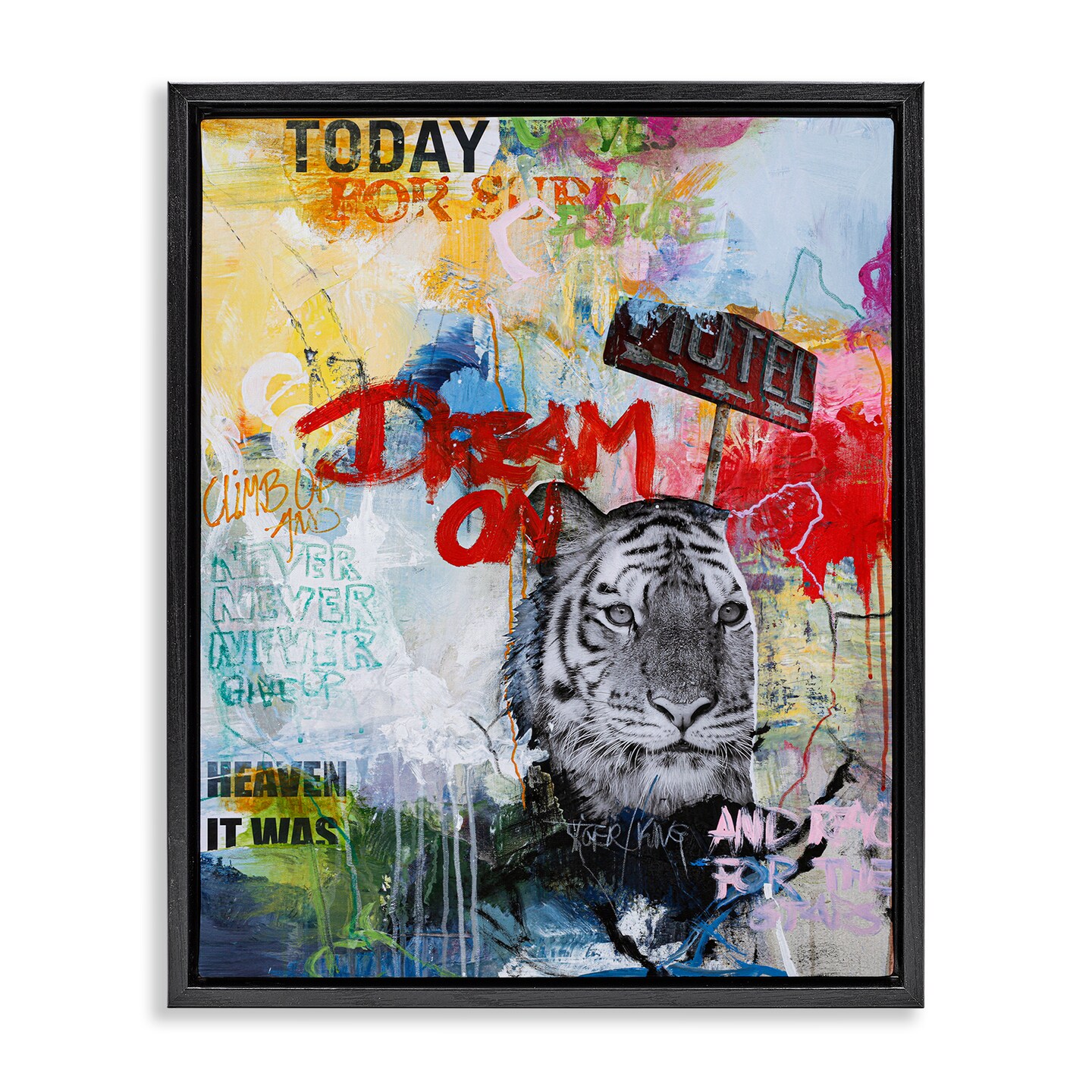 Stupell Industries Inspiring Graffiti &#x26; Tiger Floater Framed Canvas Wall Art Design by Design Fabrikken