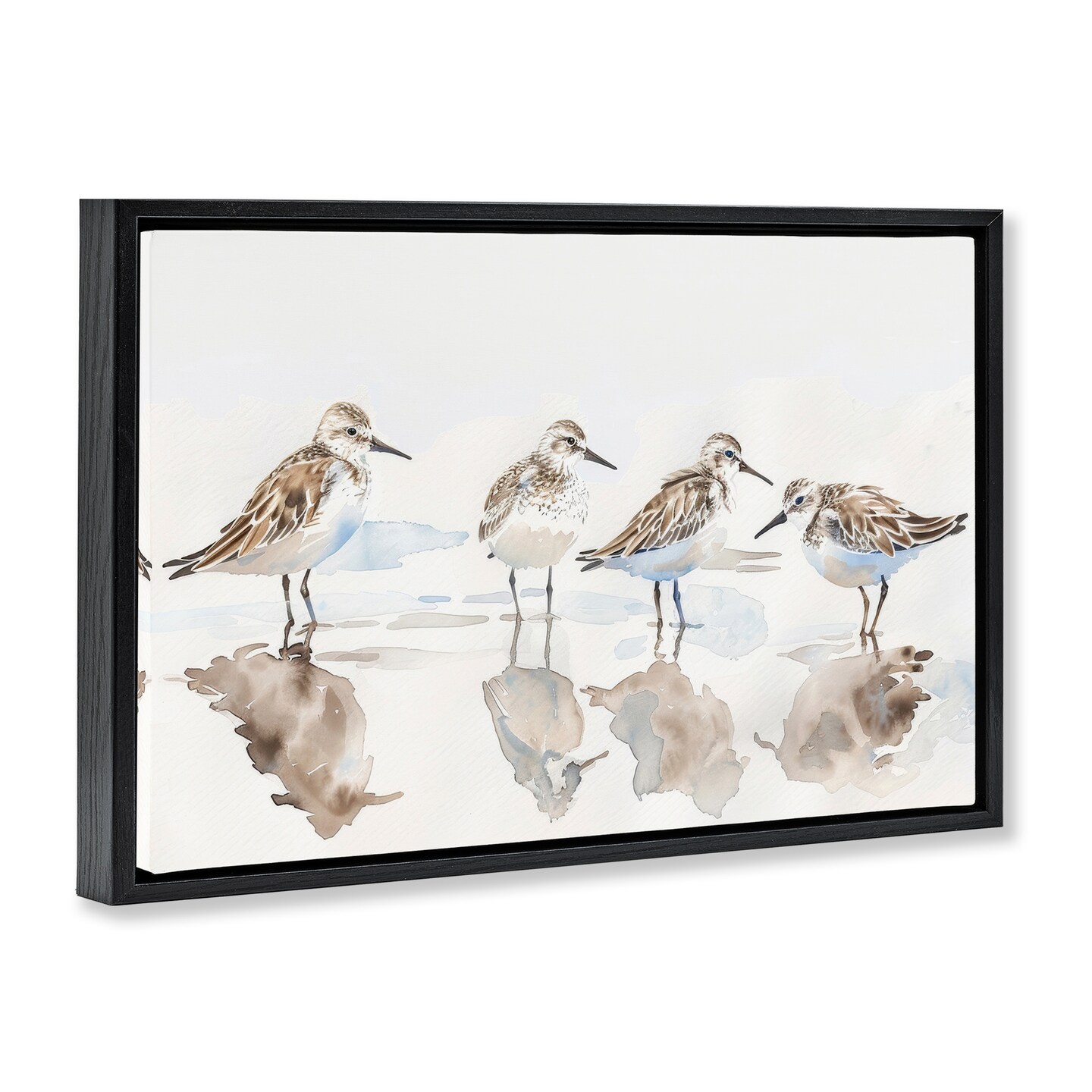 Stupell Industries Sandpipers Shore Reflection Floater Framed Canvas Wall Art Design by Petal Prints Design