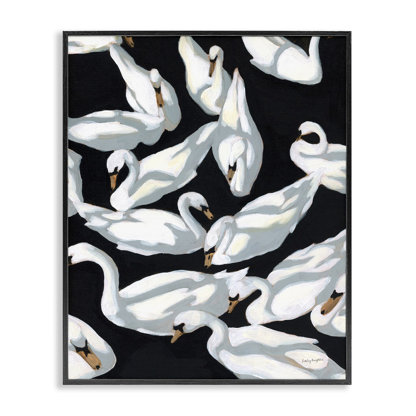 Stupell Industries Overlapping Swans on Black Framed Giclee Wall Art Design by Haley Knighten