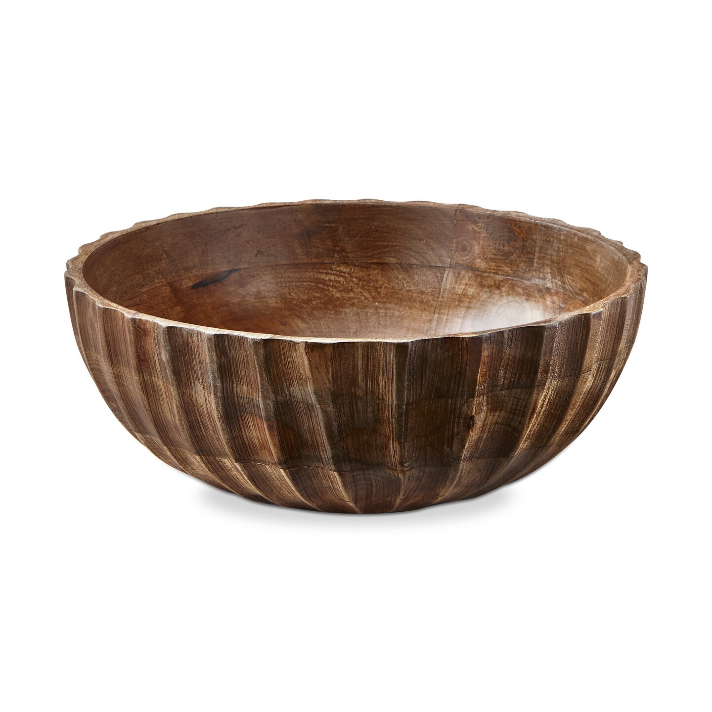 Fluted Mango Wood Bowl Large 13.0L x13.0W x 4.5H inches 144 oz.