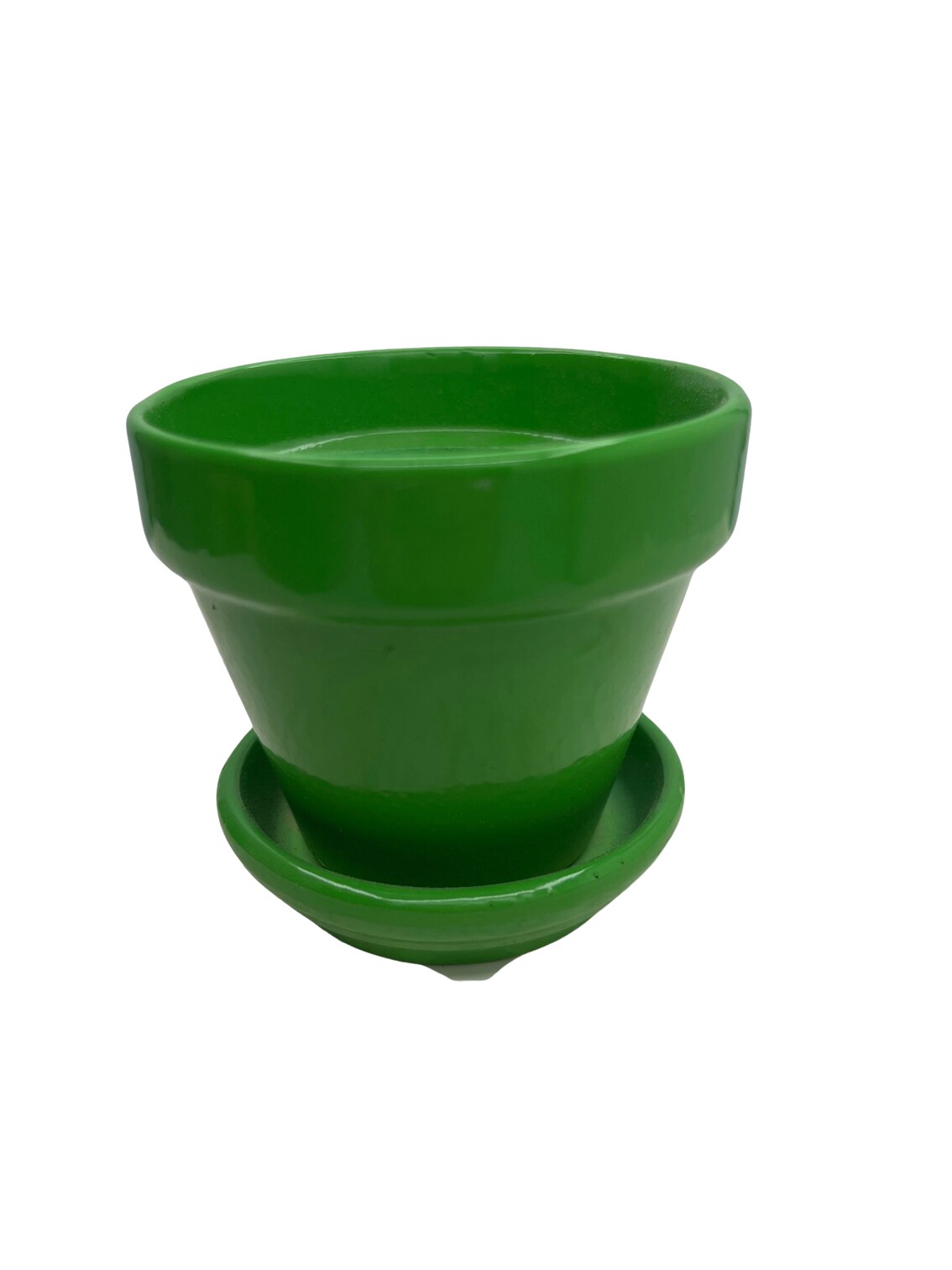 Mini Standard Pot with Attached Saucer - 2.75" x 2.5" - Lime Green