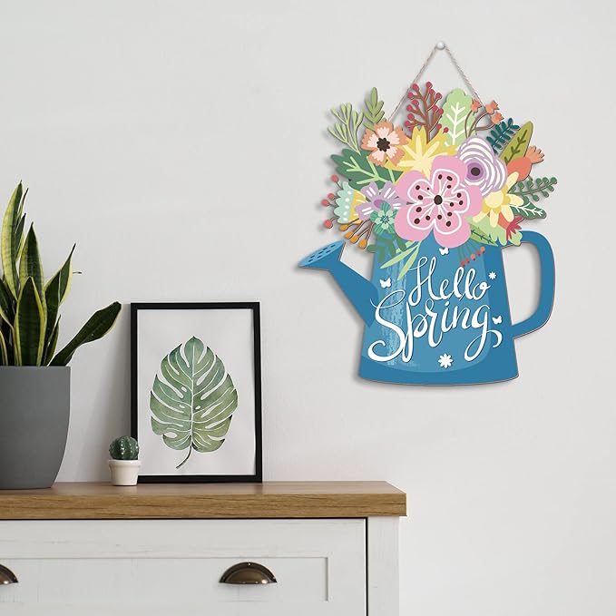 Hello Spring Decorations for Home Spring Welcome Wreaths Sign for Front Door for Home Hanging Sign(Hello Spring Style)