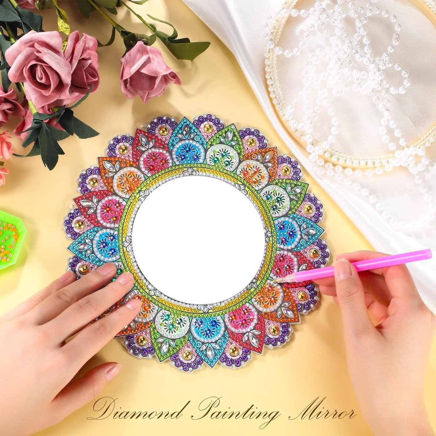 Diamond Painting Mirror Kit – Mandala DIY Diamond Art for Adults, Beginners, Christmas & Birthday Gifts