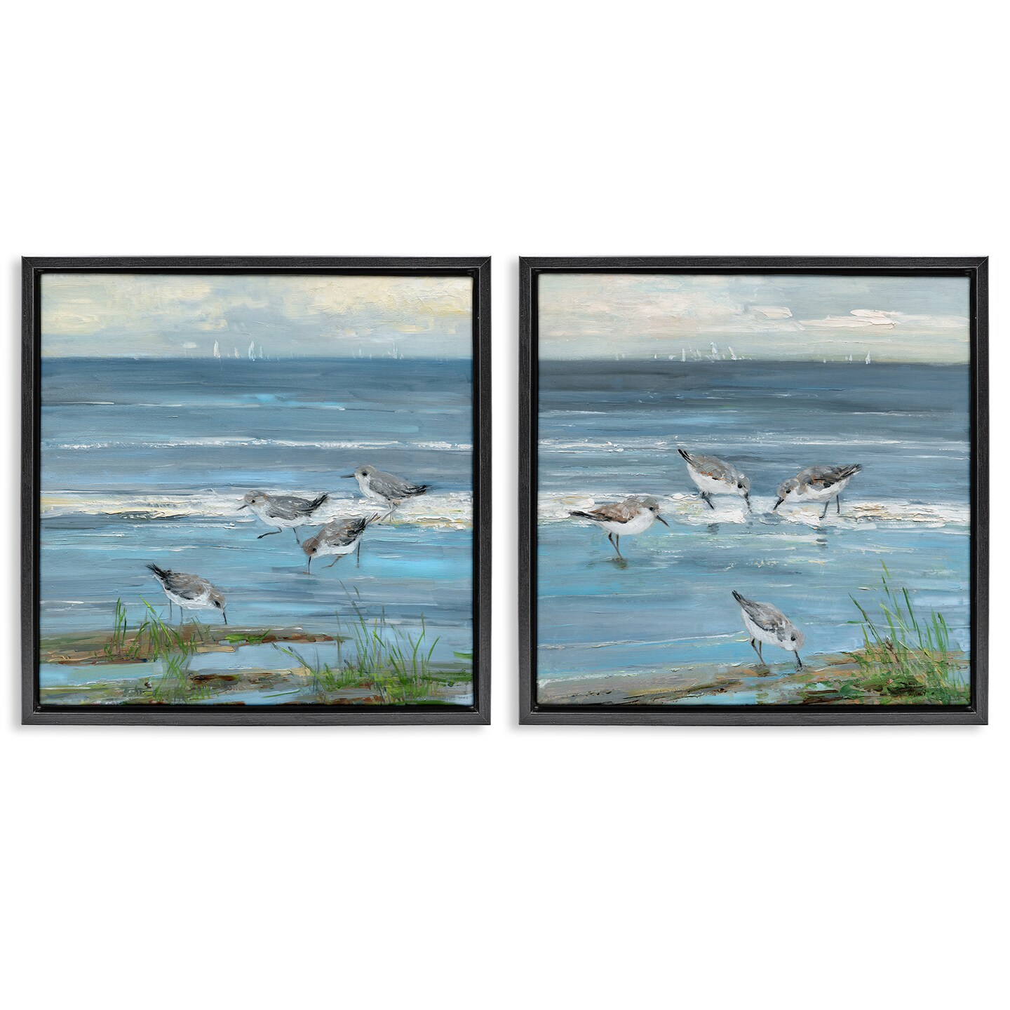 Stupell Industries Beach Shore with Sandpipers & Grasses 2pc Floating ...