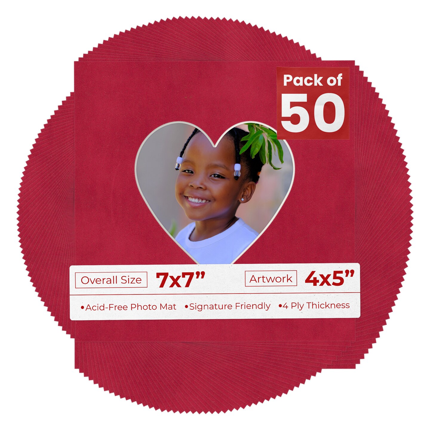 Red Suede Mat Board for 7x7 Frames - Heart Opening for 4x5 Photos