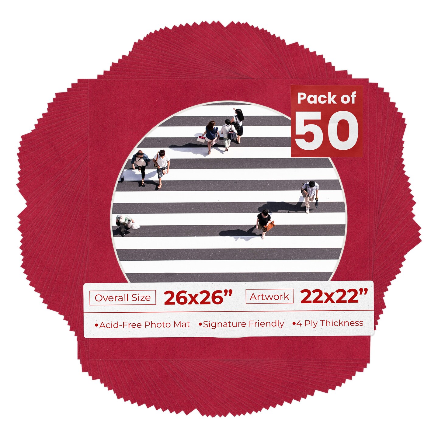 Red Suede Mat Board for 26x26 Frames - Circle Opening for 22x22 Photos