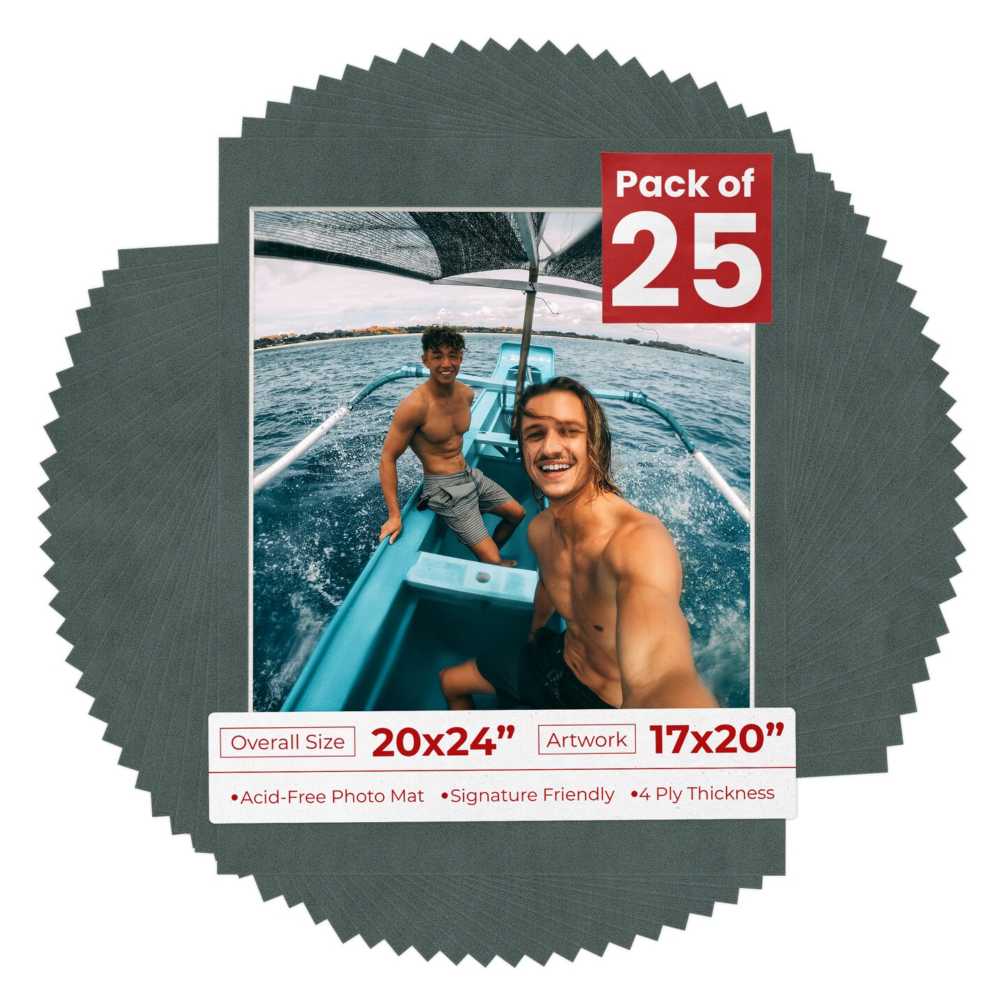 Dark Grey Suede Mat Board for 20x24 Frames - Fits 17x20 Photos