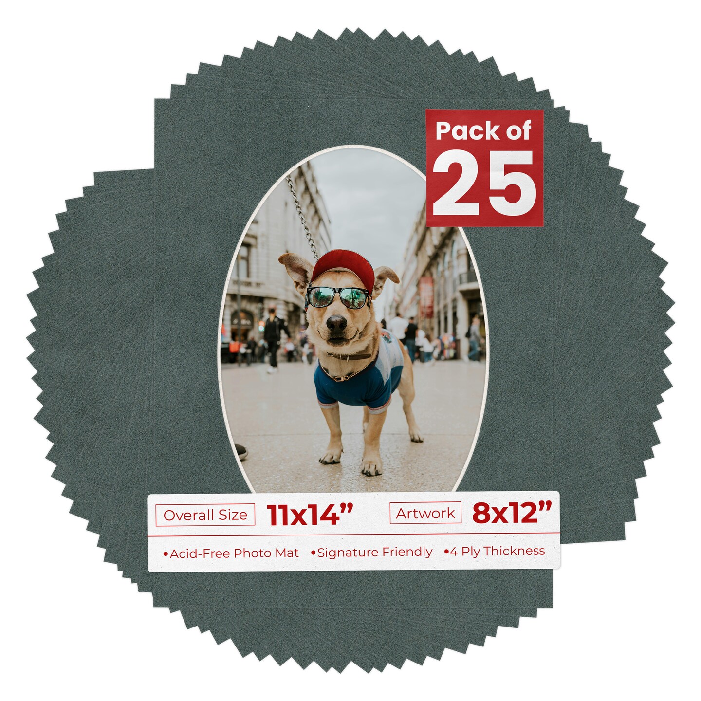 Dark Grey Suede Mat Board for 11x14 Frames - Oval Opening for 8x12 Photos