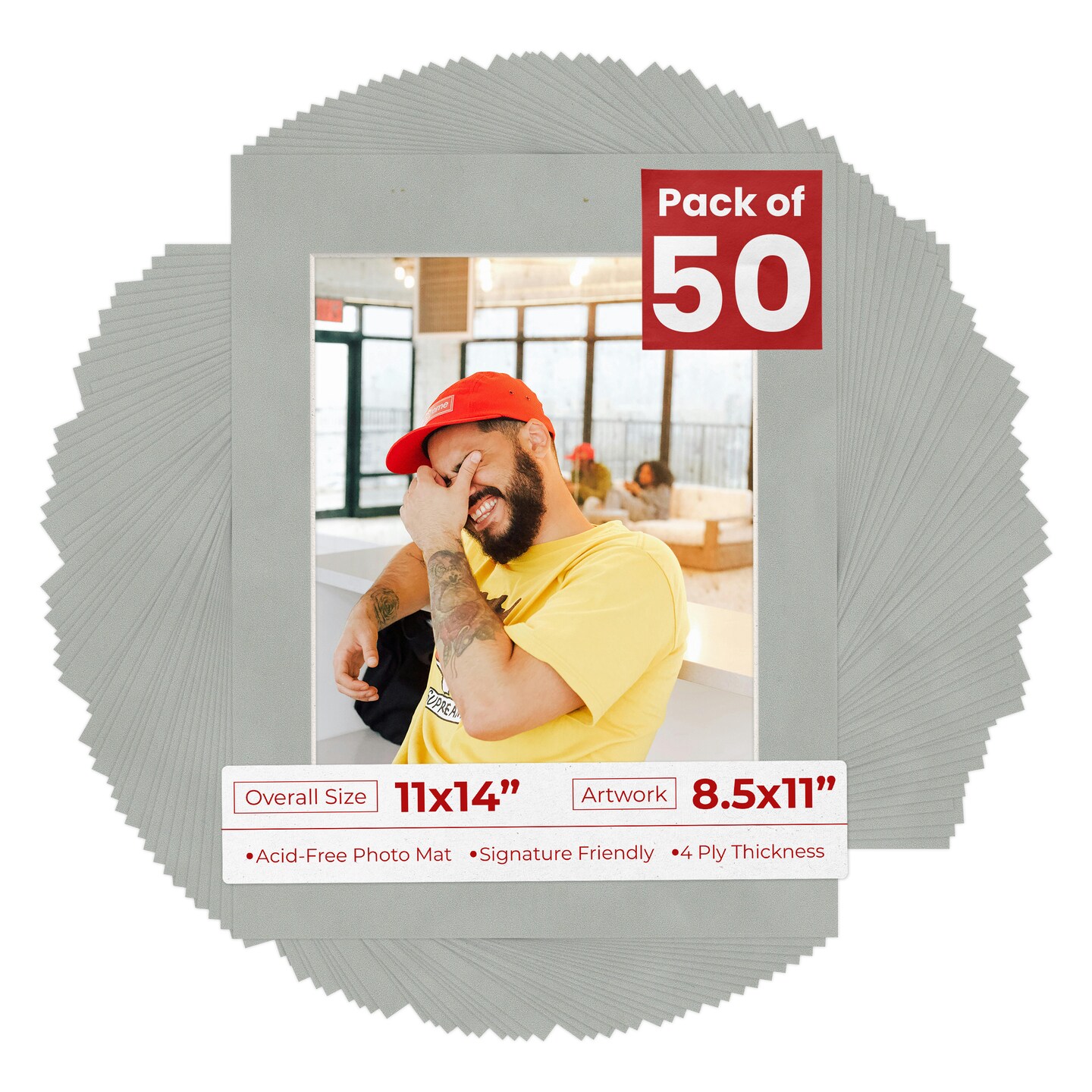 Light Grey Suede Mat Board for 11x14 Frames - Fits 8.5x11 Photos