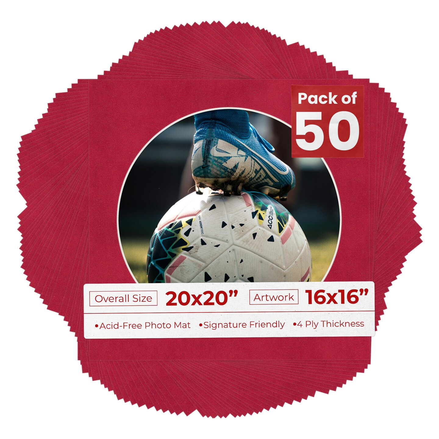 Red Suede Mat Board for 20x20 Frames - Circle Opening for 16x16 Photos