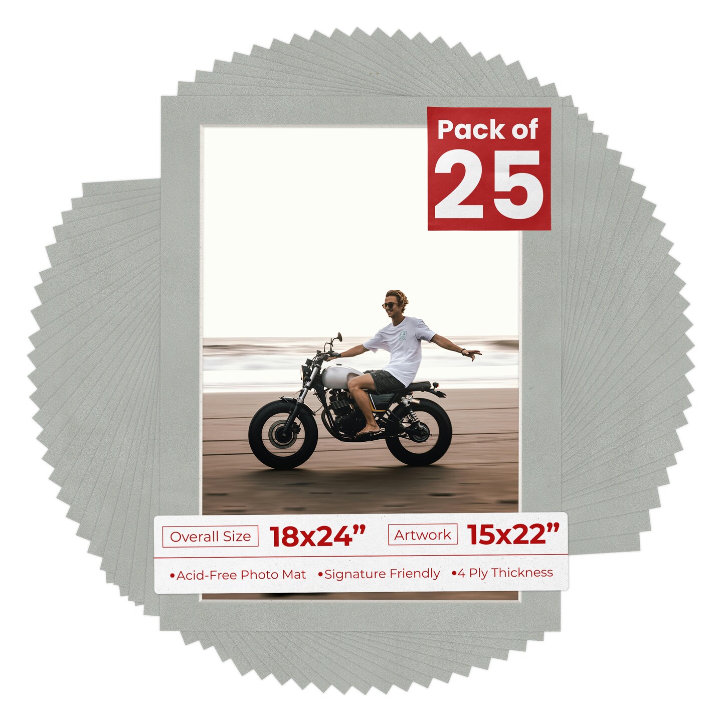 Light Grey Suede Mat Board for 18x24 Frames - Fits 15x22 Photos