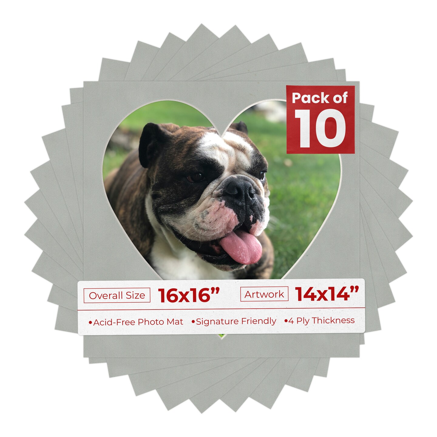 Light Grey Suede Mat Board for 16x16 Frames - Heart Opening for 14x14 Photos