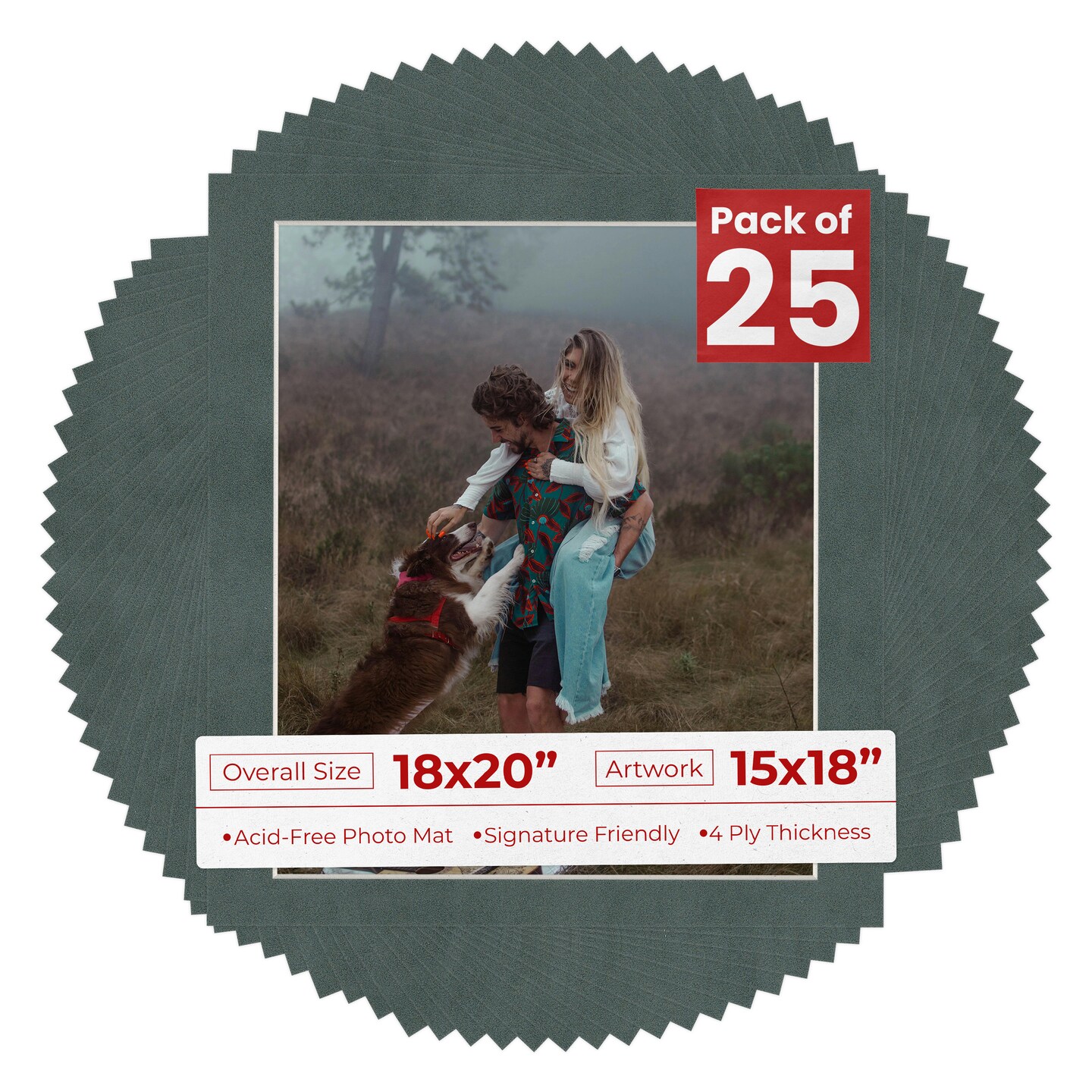 Dark Grey Suede Mat Board for 18x20 Frames - Fits 15x18 Photos