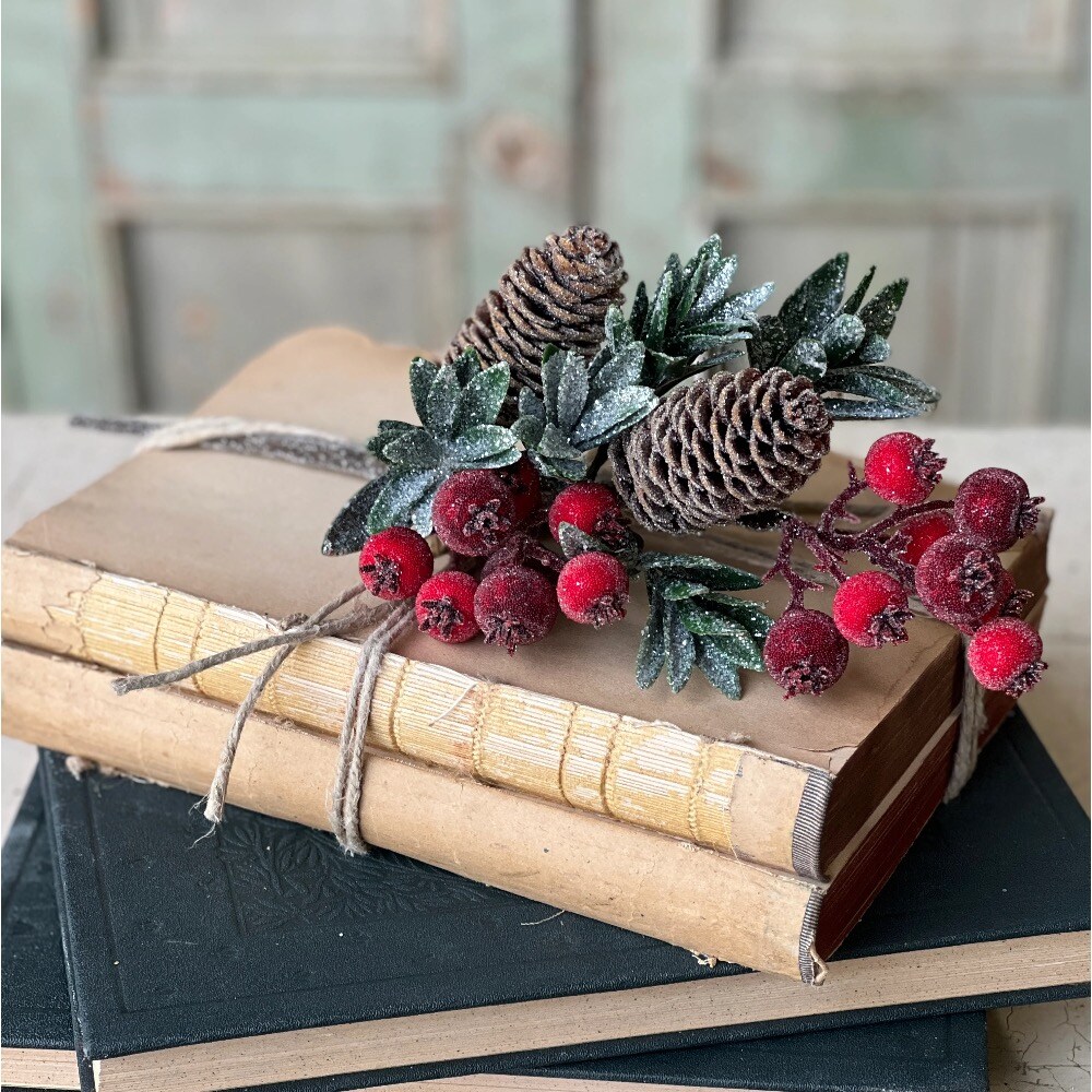 Frosted Berry and Pine cone Pick | 13.5&#x22;