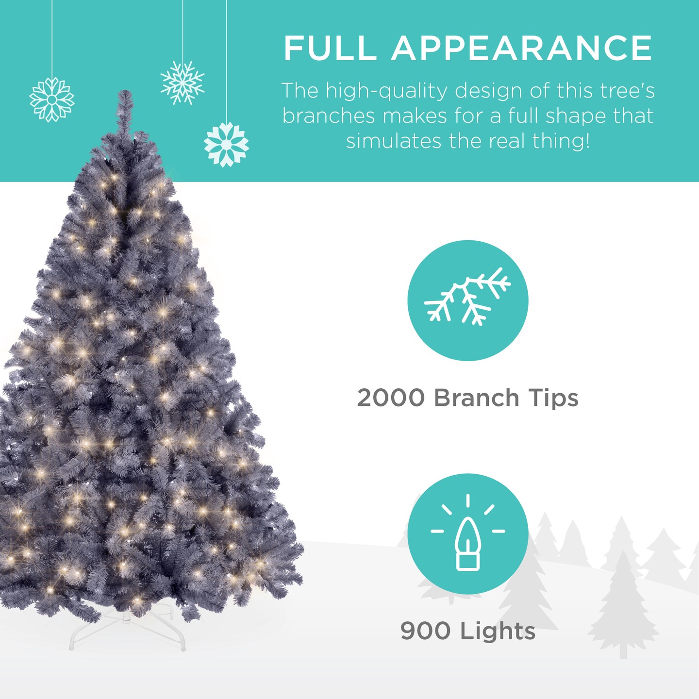 Best Choice Products Pre-Lit Charcoal Gray Christmas Tree, Artificial Full Holiday Decoration w/ Incandescent Lights