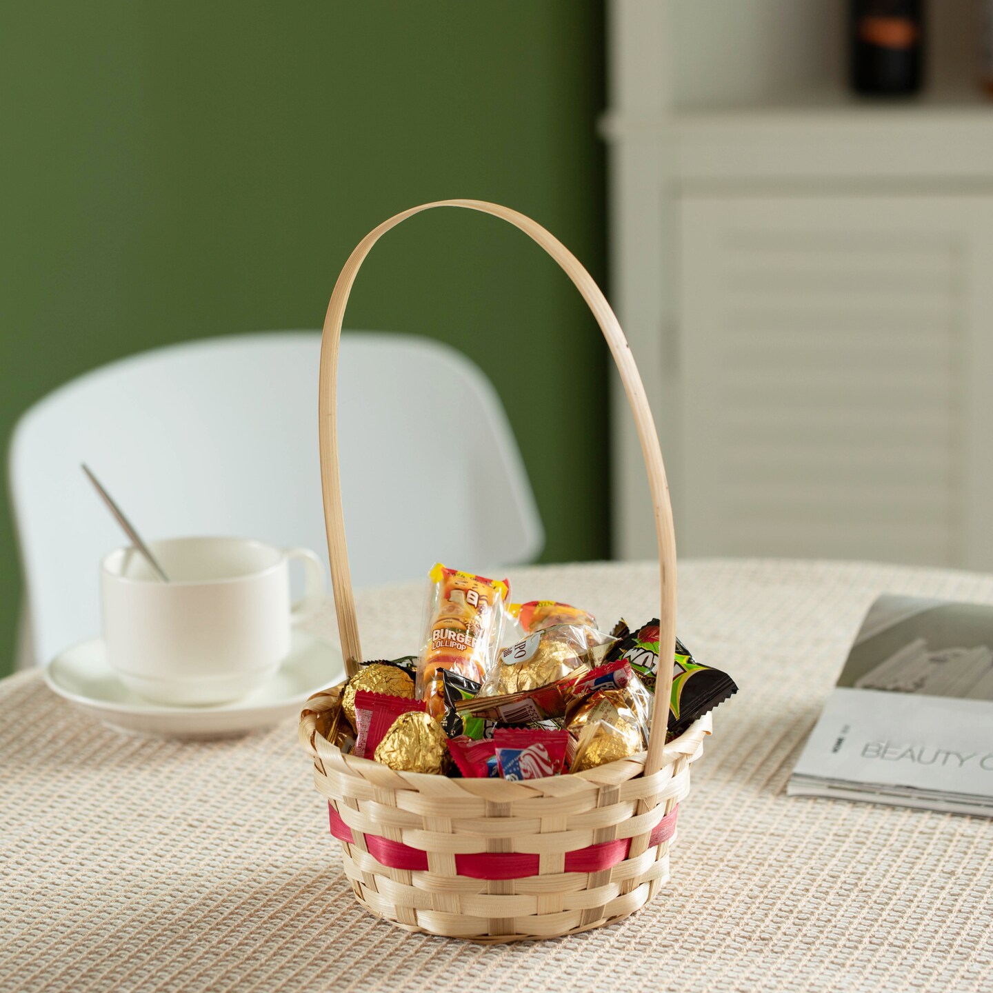 Wickerwise Multipurpose Hand-Woven Basket with Handle – Ideal as Gift Basket, Food Storage, Flower and Bread Basket, Fruit Storage, and Decorative Usage - Perfect for Wedding, Garden or Home Décor