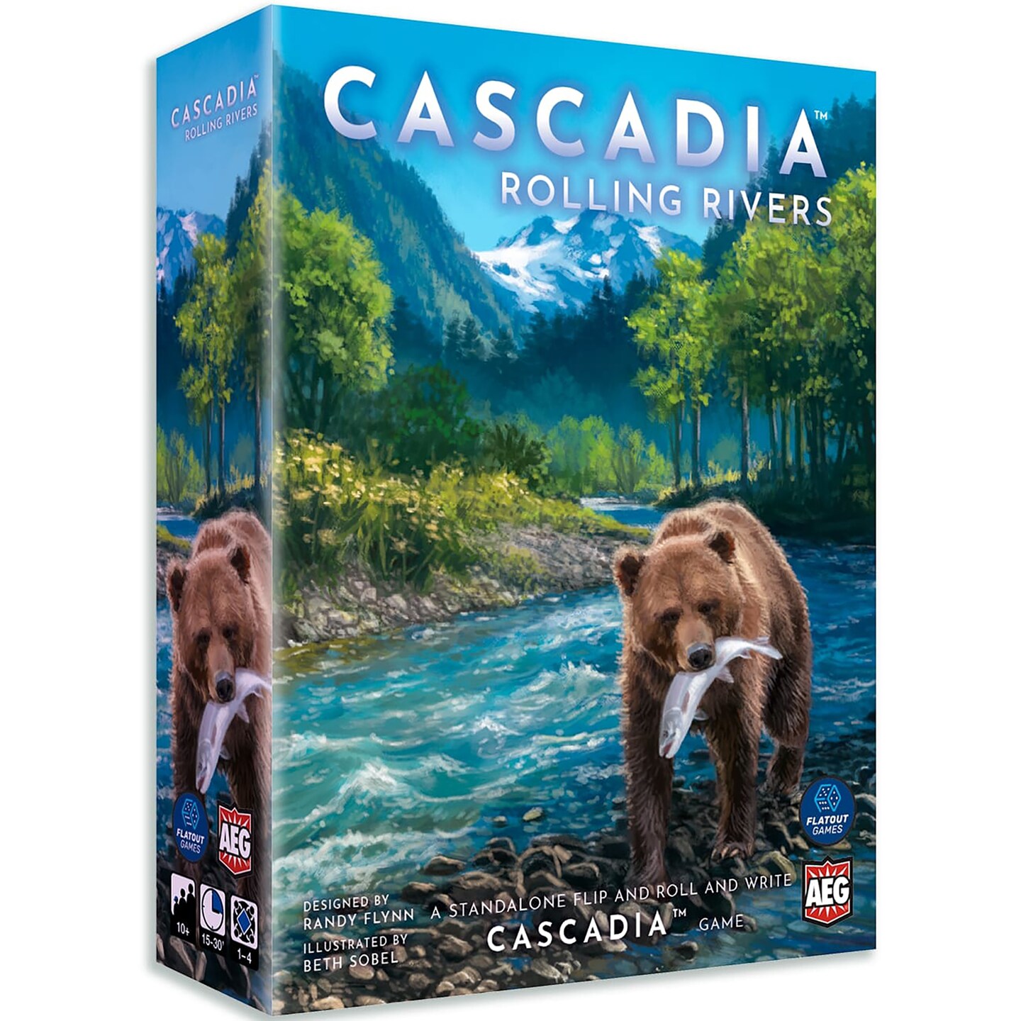 AEG: Cascadia: Rolling Rivers - Puzzly Flip-Roll-Write Board Game, Build Ecosystems, Explore PNW Nature &#x26; Wildlife, Ages 10+, 1-4 Players, 30 Mins