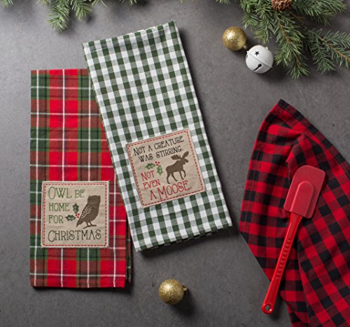 DII Holiday Kitchen Collection Embroidered Dishtowel Set, 18x28, Cabin Christmas, 3 Piece