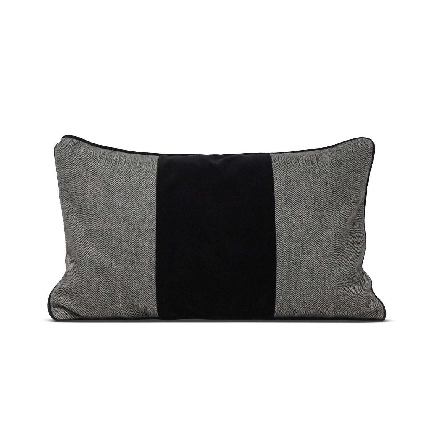 Grey Chevron Black Velvet Cushion Cover, Grey Black Color Block