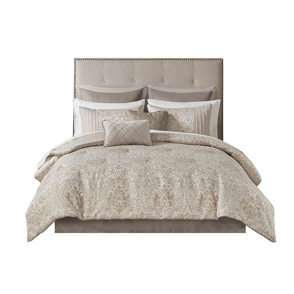 Gracie Mills Elroy 12-Piece Metallic Jacquard Comforter Set With Bed Sheets - Grace-13573