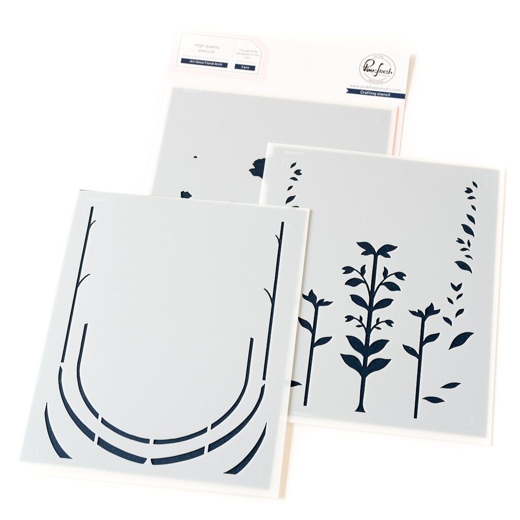 Pinkfresh Studio Stencils 4.25&#x22;X5.5&#x22; 3/Pkg-Art Deco Floral Arch