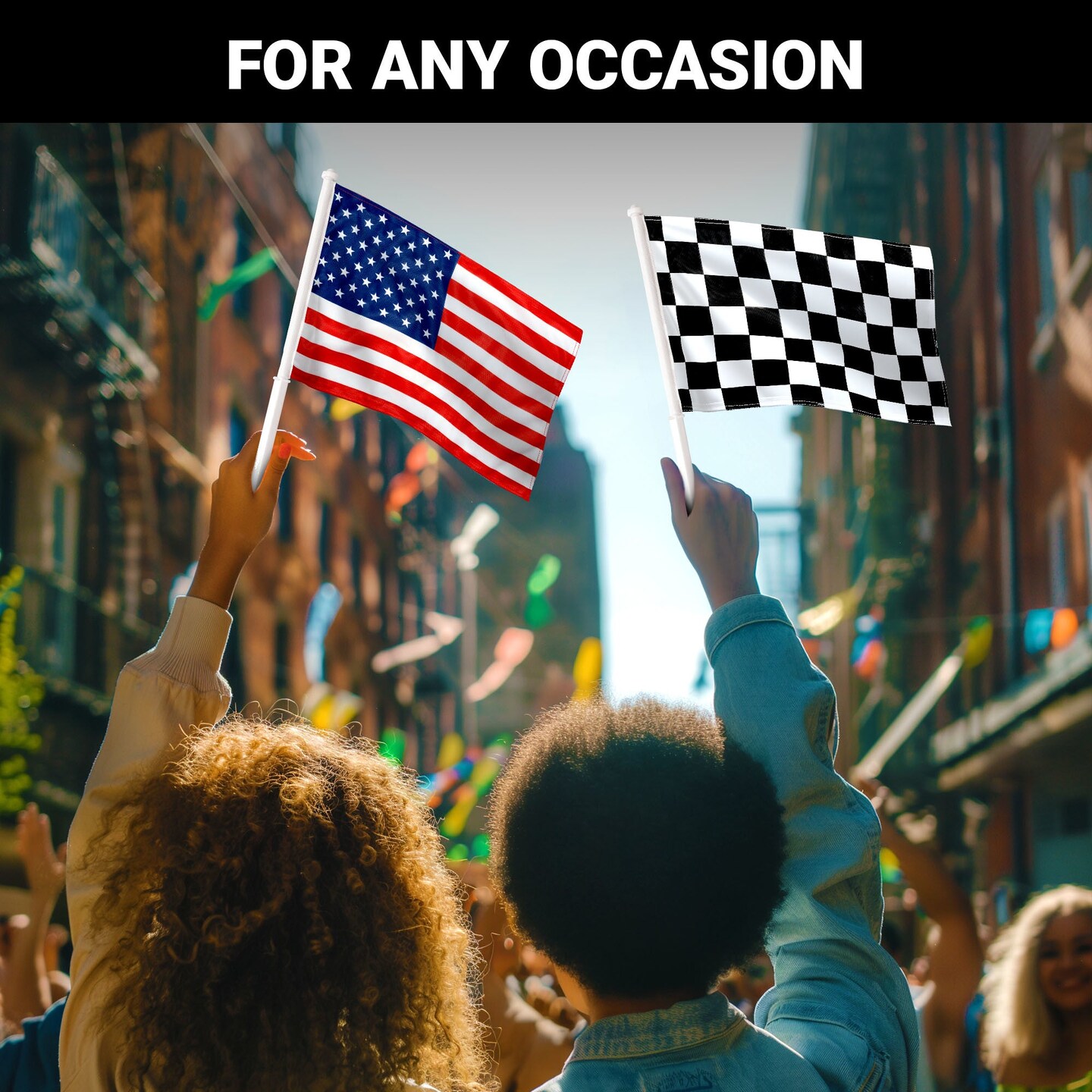 G128 Combo Pack: American USA Car Flag &#x26; Checkered Race Car Flag 11x17 In | Both Double Sided Printed 150D Polyester | Flagpole Included | Perfect for Festival Celebrations, Parades