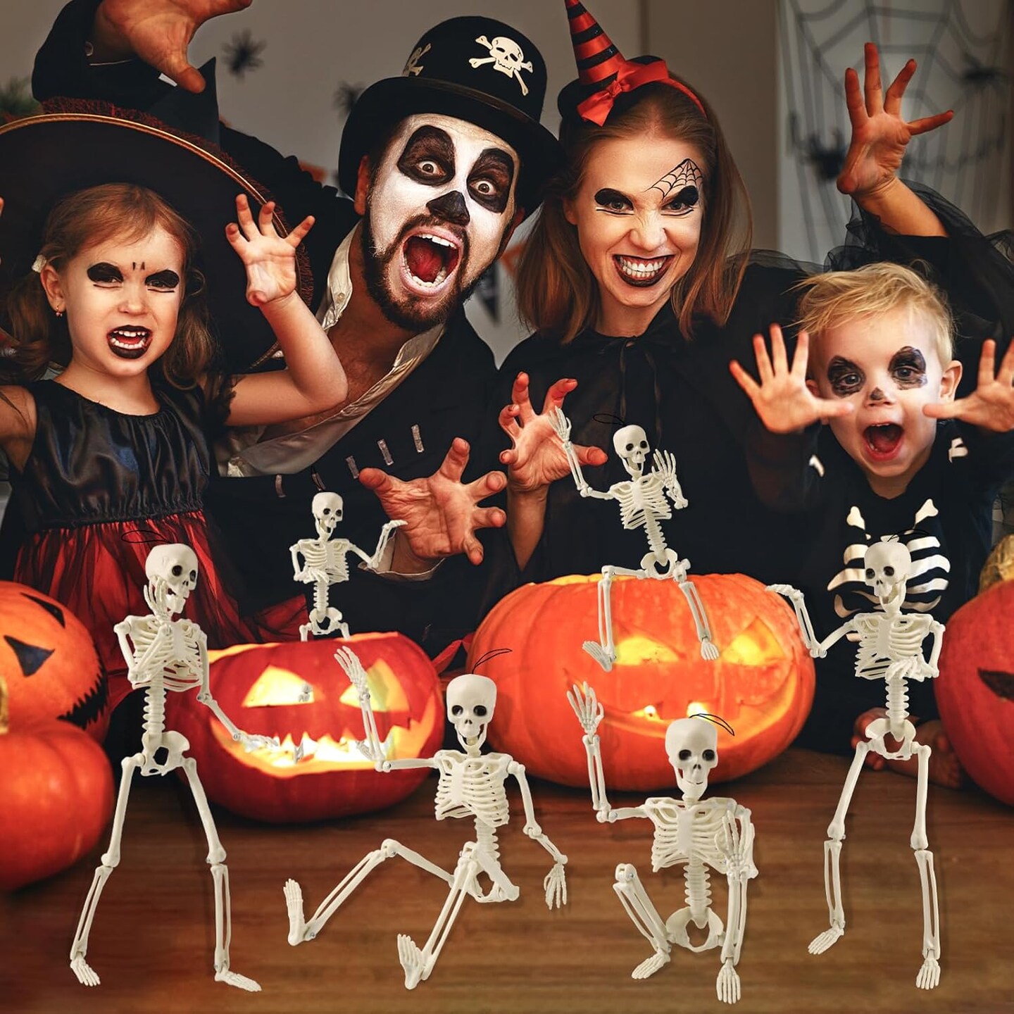 3Pack 16” Halloween Skeleton, Posable Skeleton Plastic Mini Skeleton Decor with Movable Joints, Outdoor Halloween Decor Props for Halloween Party Yard Haunted Houses Porch