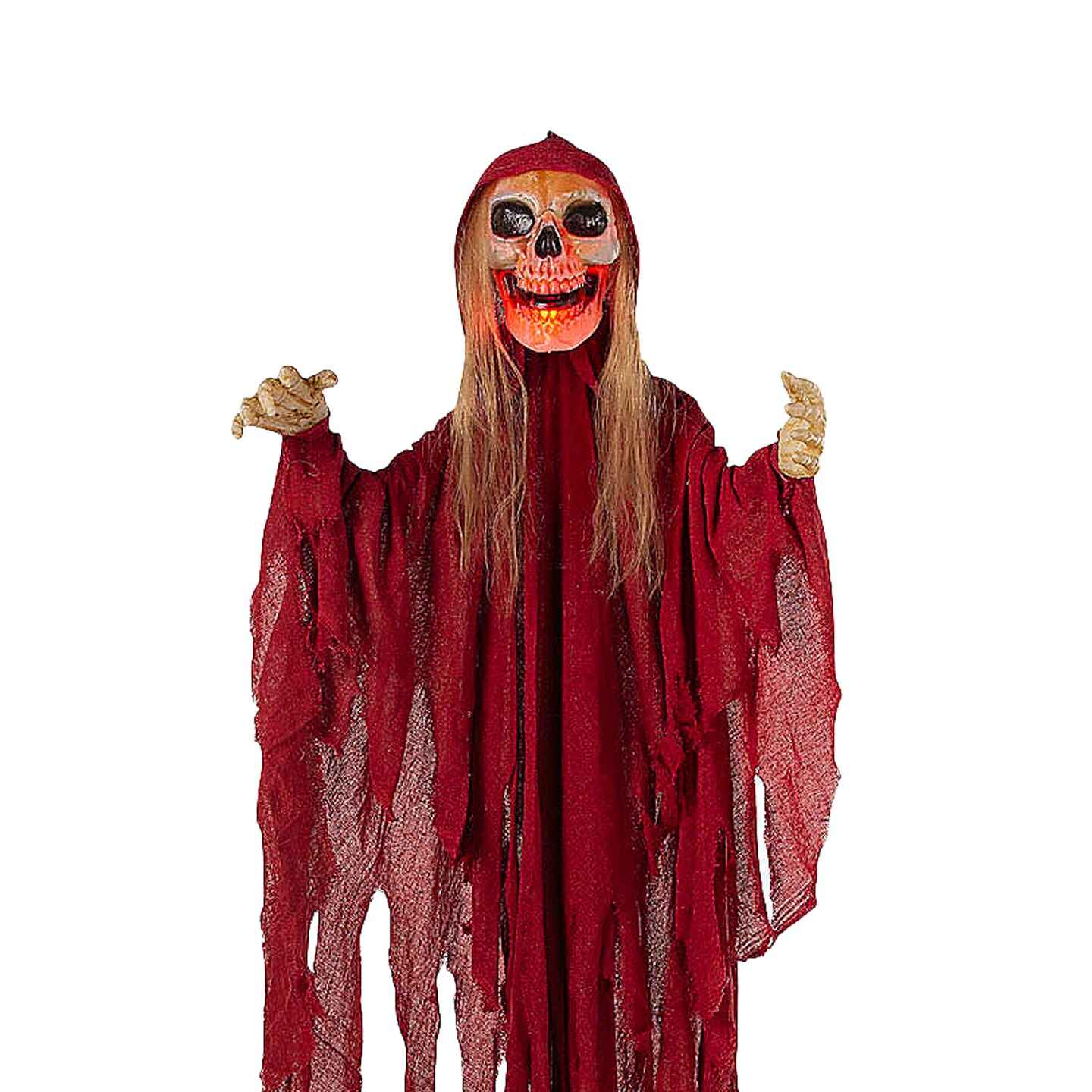 Light Up Skeletal Reaper in Red Robes Halloween Hanging Decoration 66 3/4&#x22;