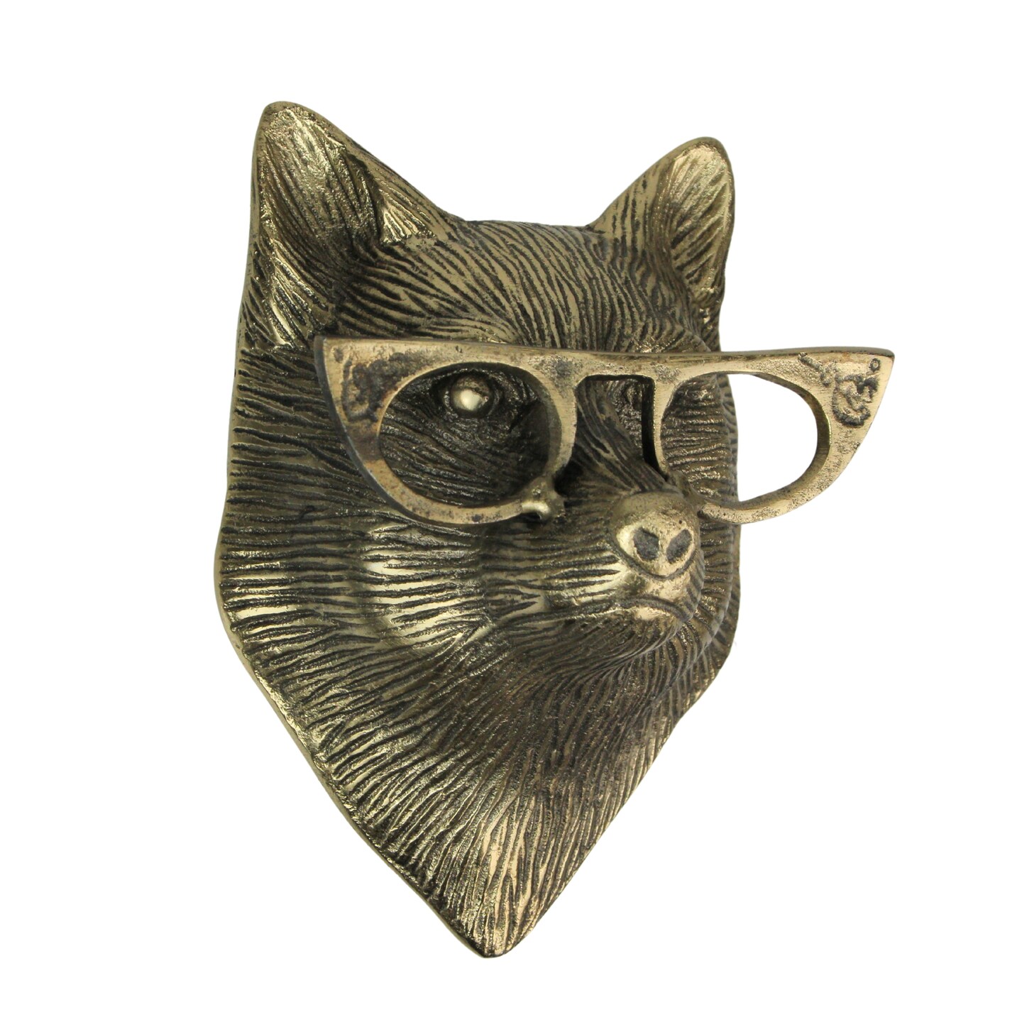 Gold Fox Head Wall Hanging with Cat’s Eye Glasses – 6" High, Whimsical Resin Decor, Metallic Gold Finish, Unique Animal-Themed Wall Accent for Home or Office