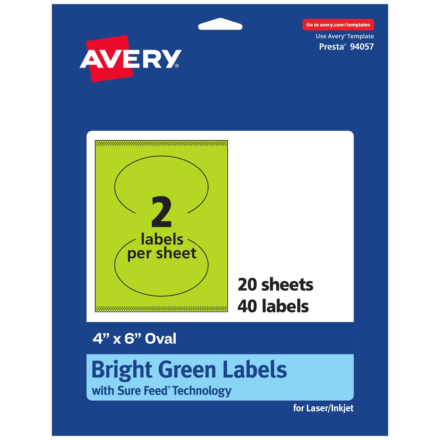 Avery Bright Green Paper Labels, 4&#x22; x 6&#x22; Oval
