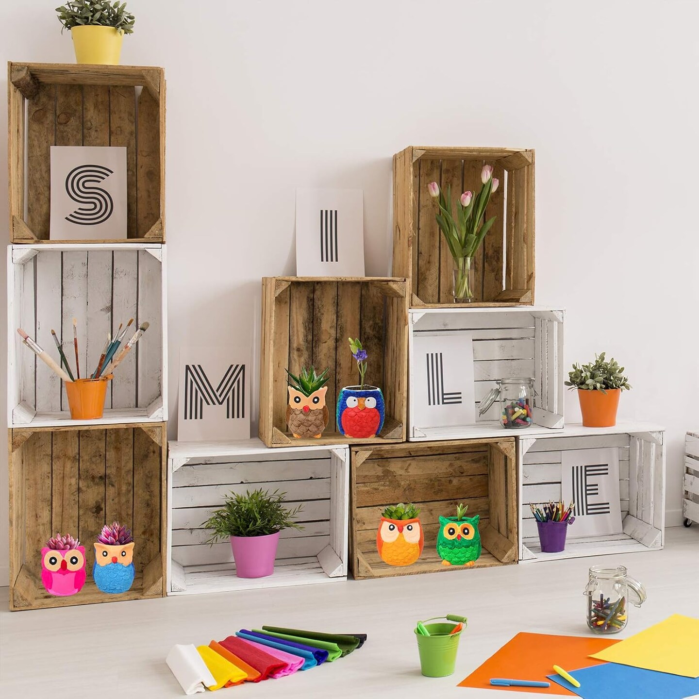 6 Sets DIY Ceramic Owl Succulent Pots Paint Craft Kit