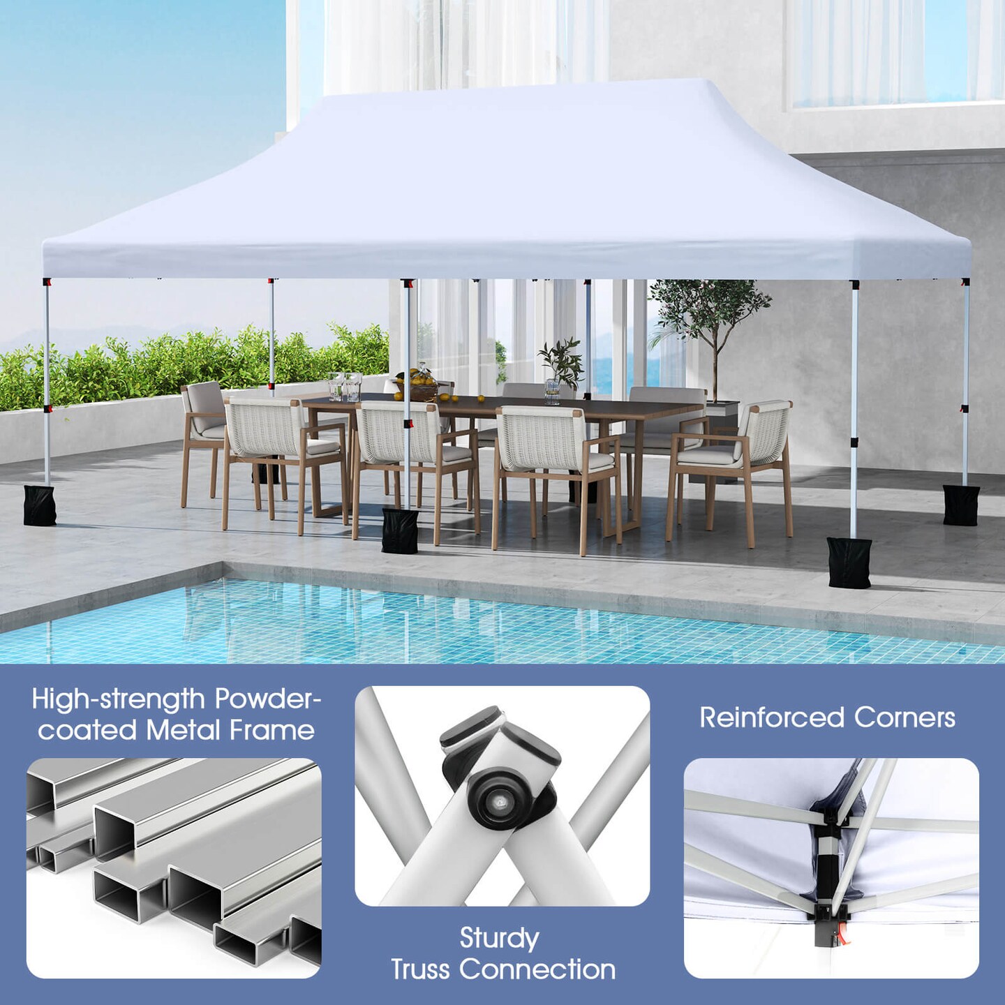 Costway 10 x 20 FT Pop-up Canopy UPF50+ Sun Protection Tent with Carrying Bag Blue/Black/Grey/White/Pink