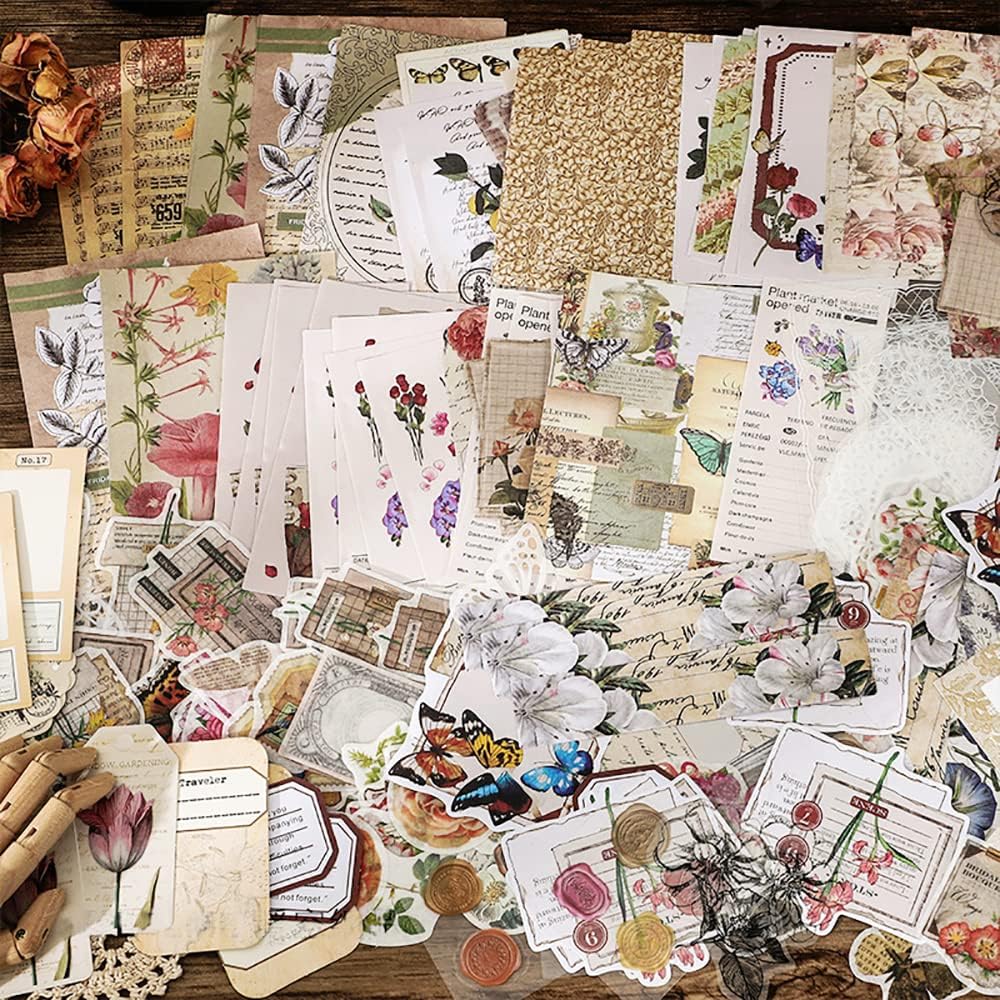 260 Pieces Vintage Scrapbook Supplies Pack (Flowers)