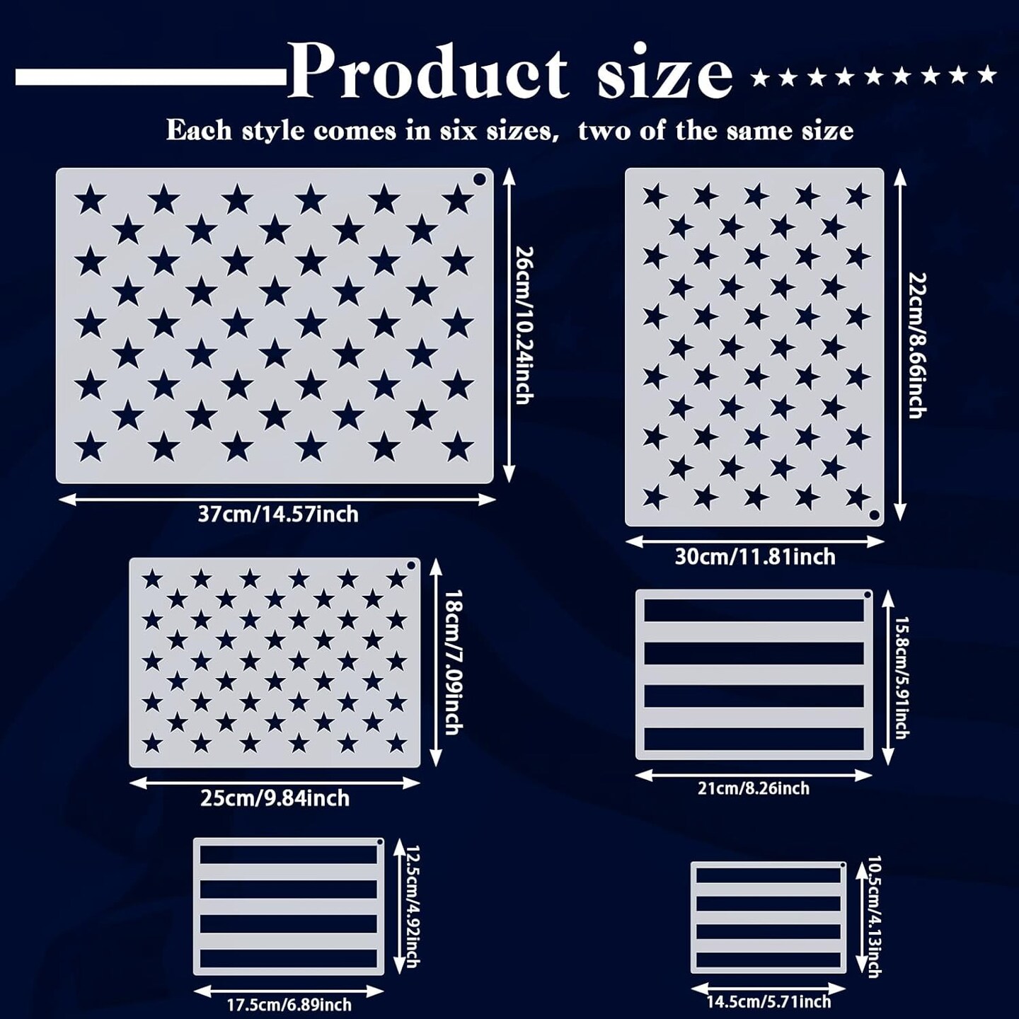 4th of July Reusable 12 Pcs American Flag and 50 Pcs Star Stencils