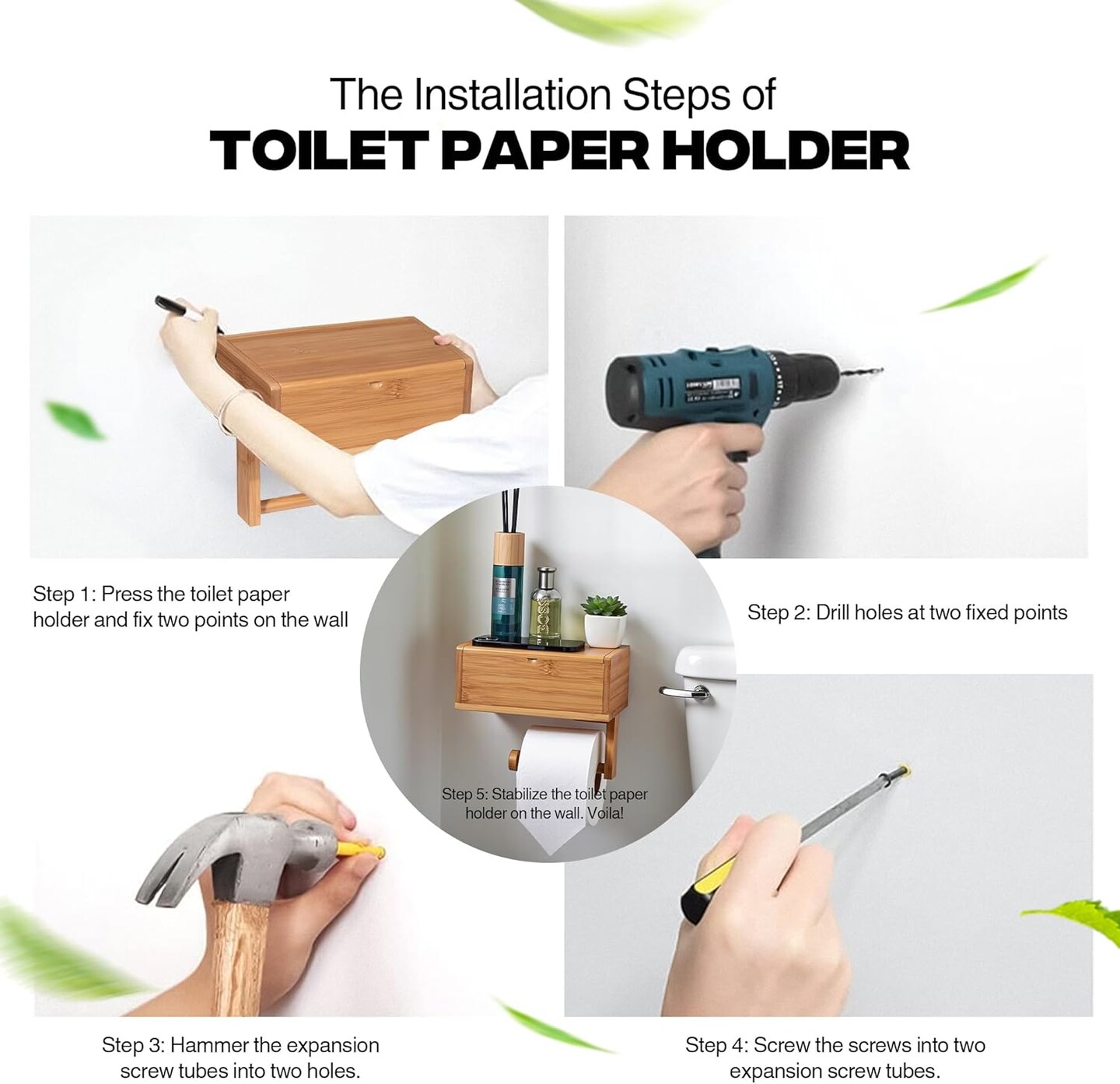 Bamboo Toilet Paper Holder with Wipes
