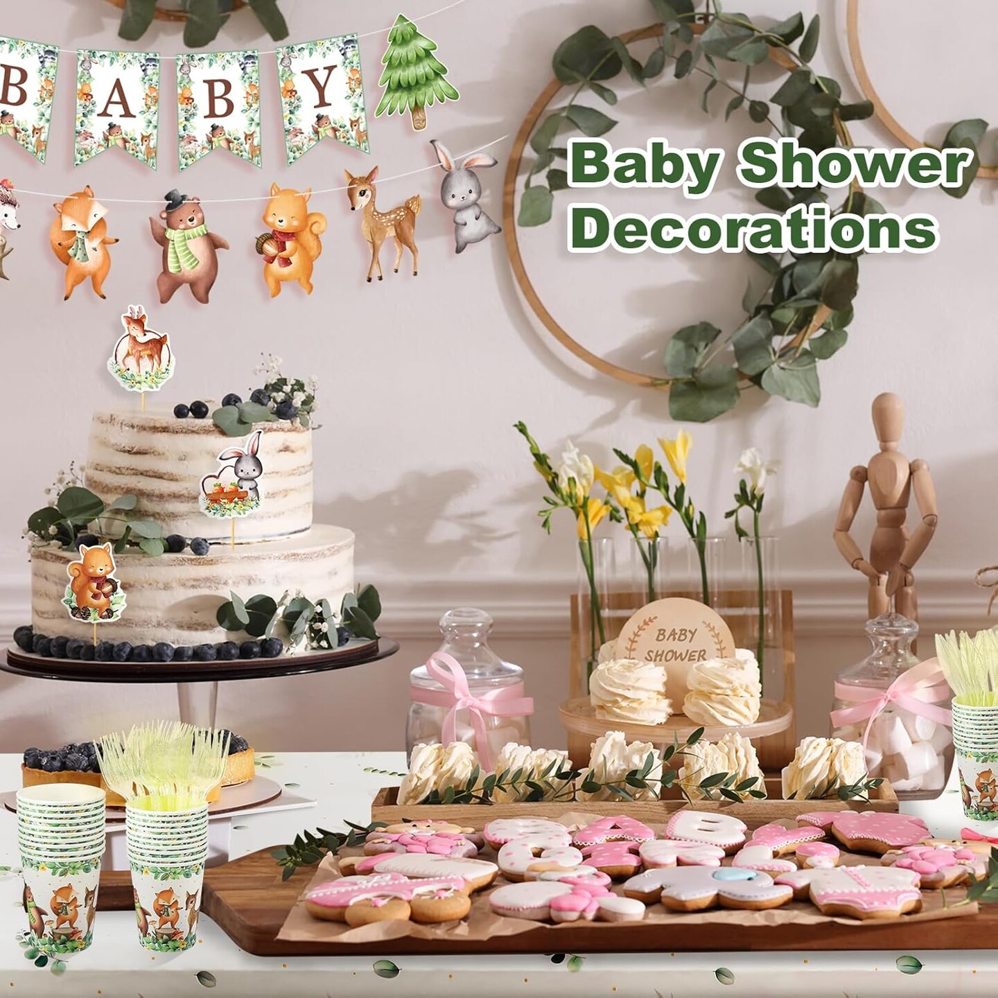 140PCS Woodland Baby Shower Decorations - 20 Guests