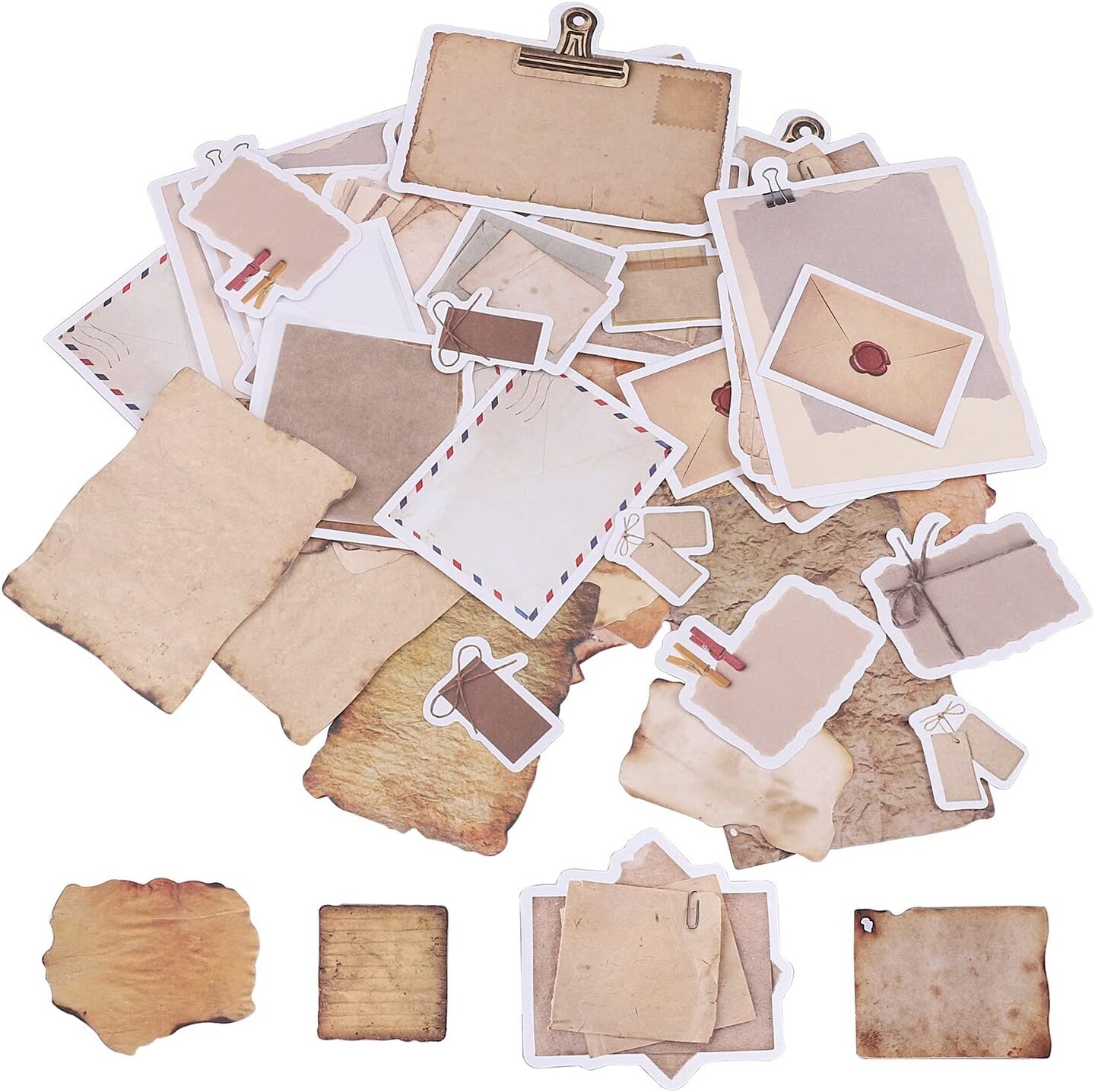 90 Pcs Vintage Scrapbook Paper Stickers (Brown) 7 x 3.5 inches