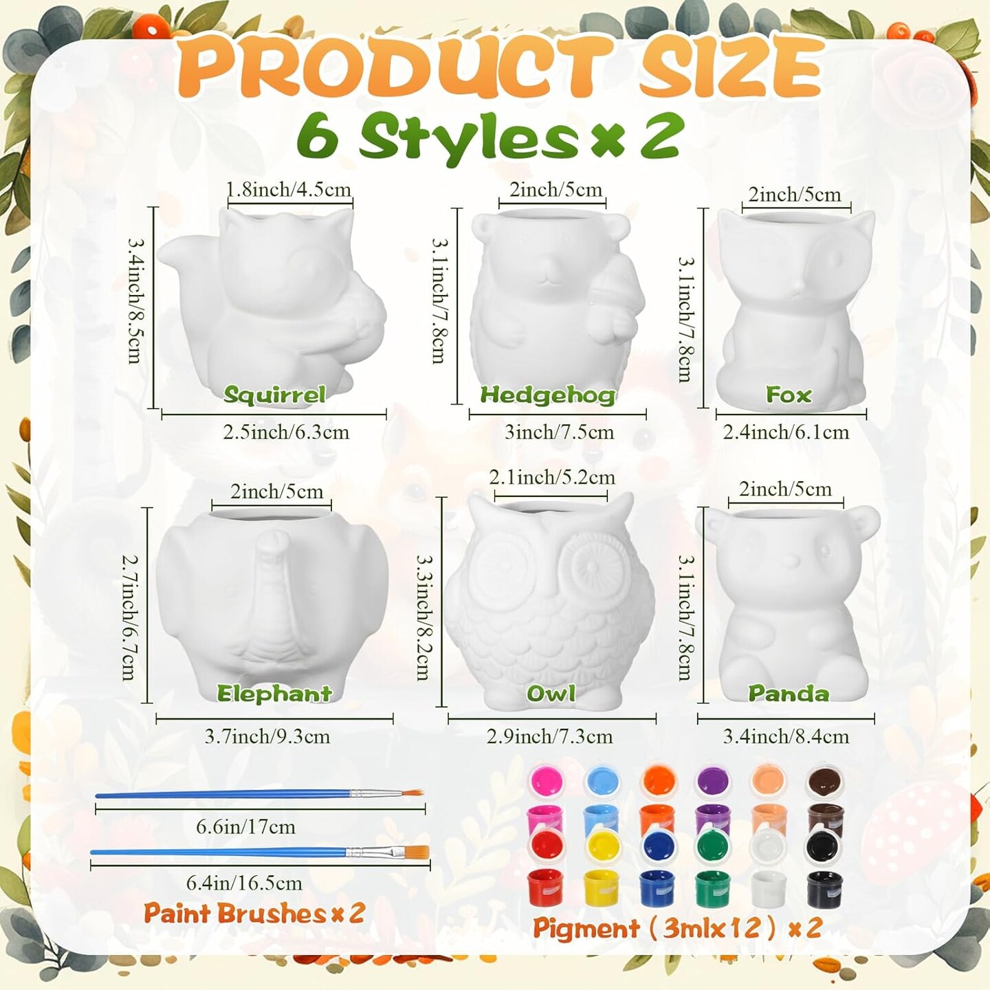 12 Sets DIY Ceramic Animal Succulent Pots Painting Kit