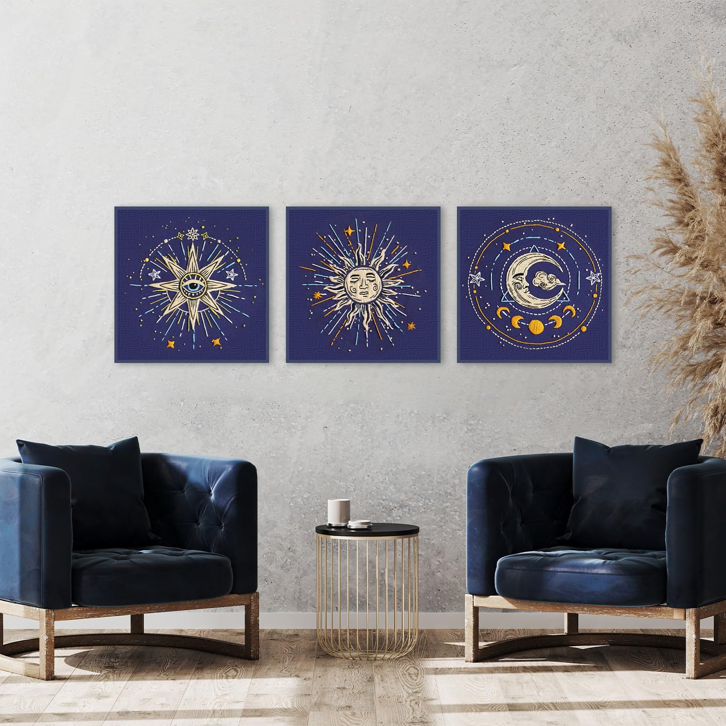 Louise Maelys 3 Set Tarot Embroidery Kits for Beginners,Cross Stitch Kit for Adults,Starters DIY Needlepoint Including Embroidery Cloth with Sun Moon Star Evil Eye Pattern and Instructions