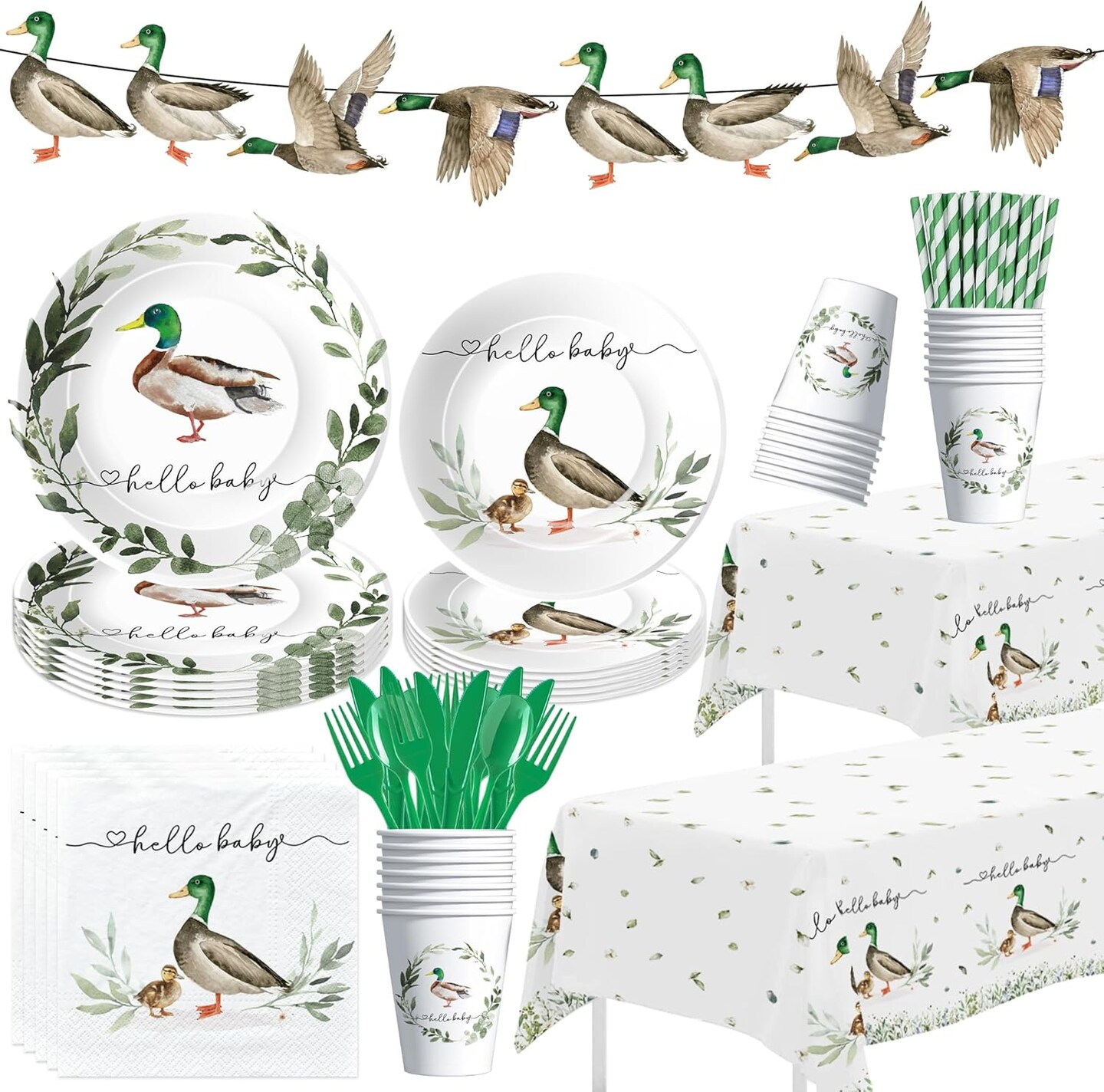 Mallard Duck Baby Shower Decorations Serves 24 (Brown, Black, White, Navy)