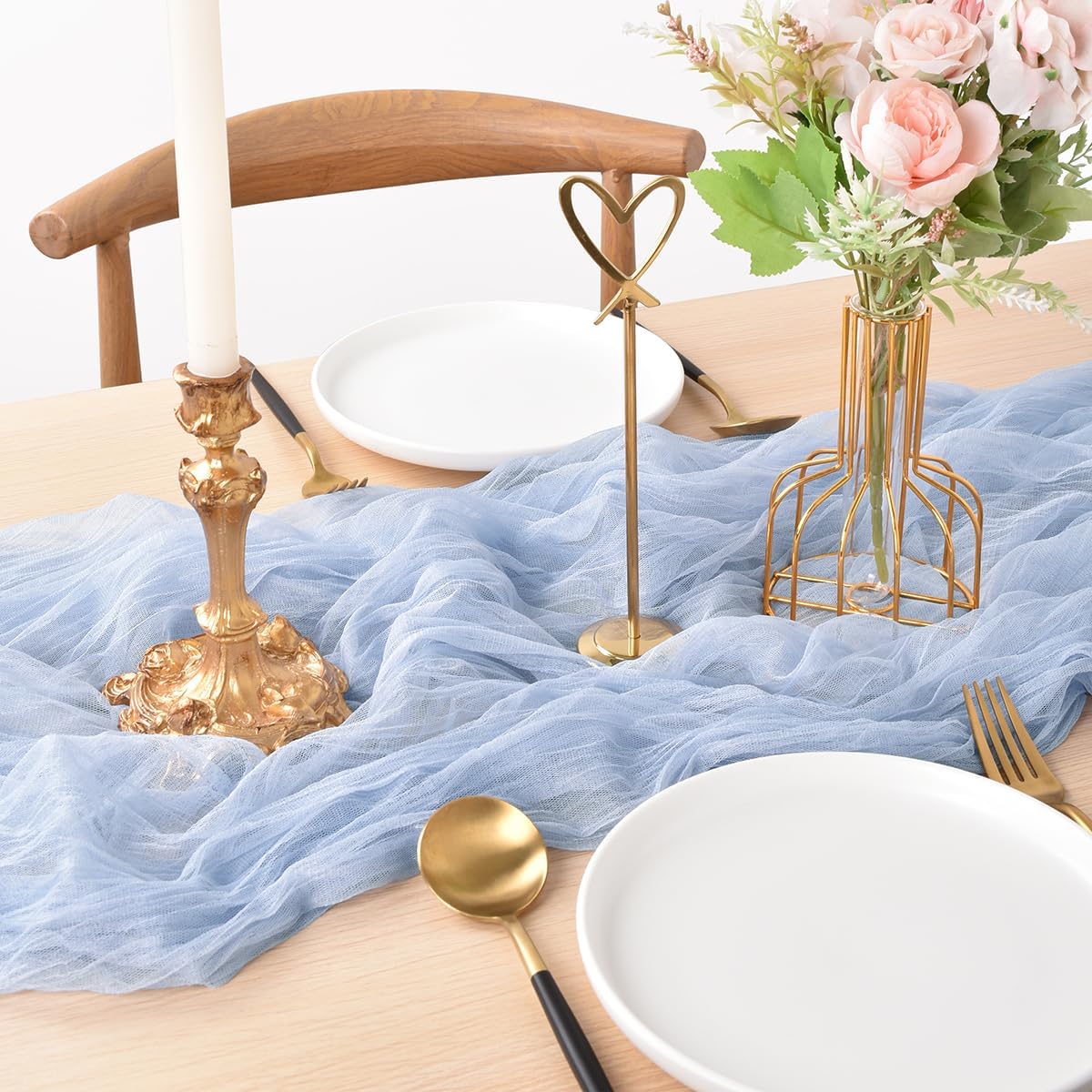 Blue Spring Summer Cheesecloth Table Runner