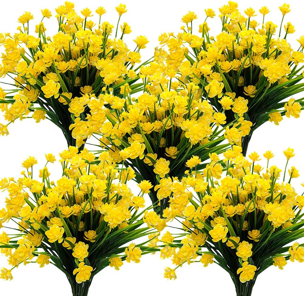Artificial Flowers Outdoor UV Resistant Fake Plants Indoor Outside 10 Bundles (Yellow)