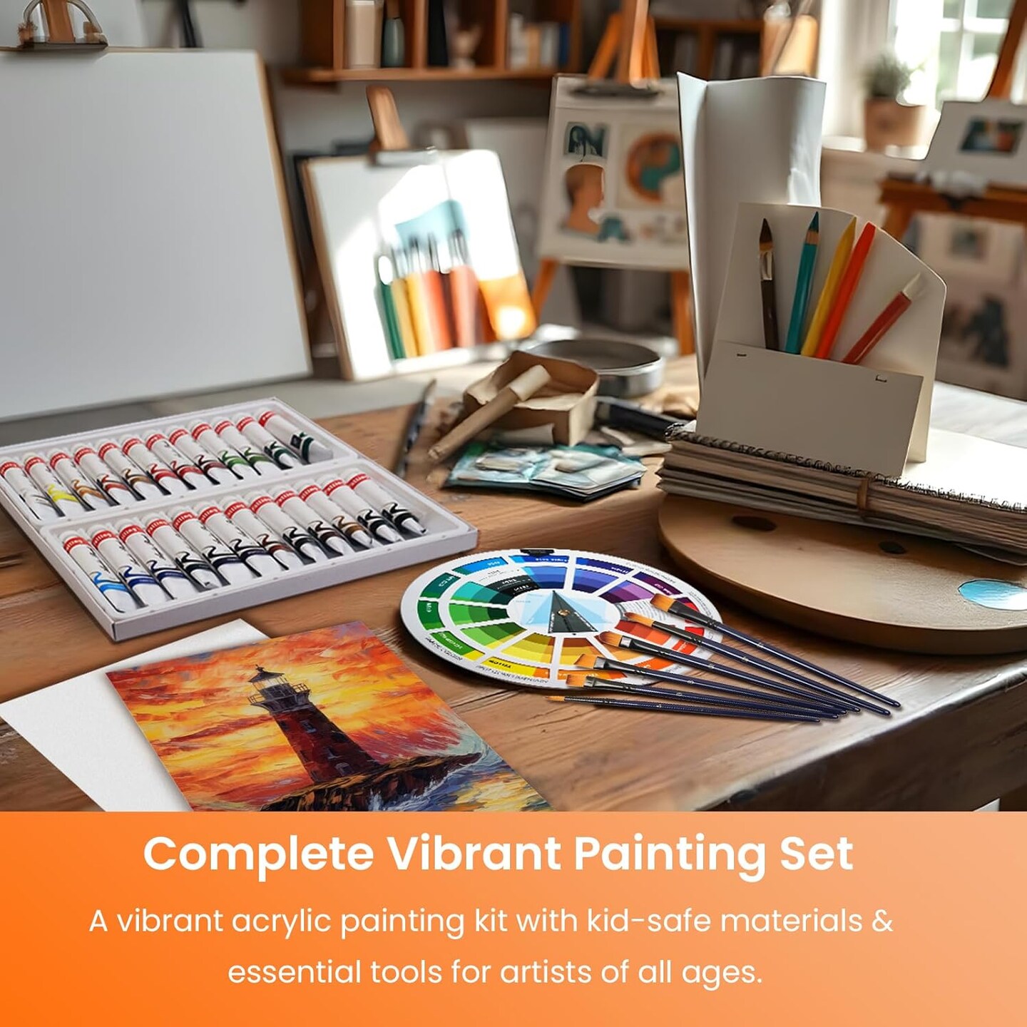 Acrylic Paint Set, Canvas Painting Kit with 24 Acrylic Paints( 31 Pieces Set )