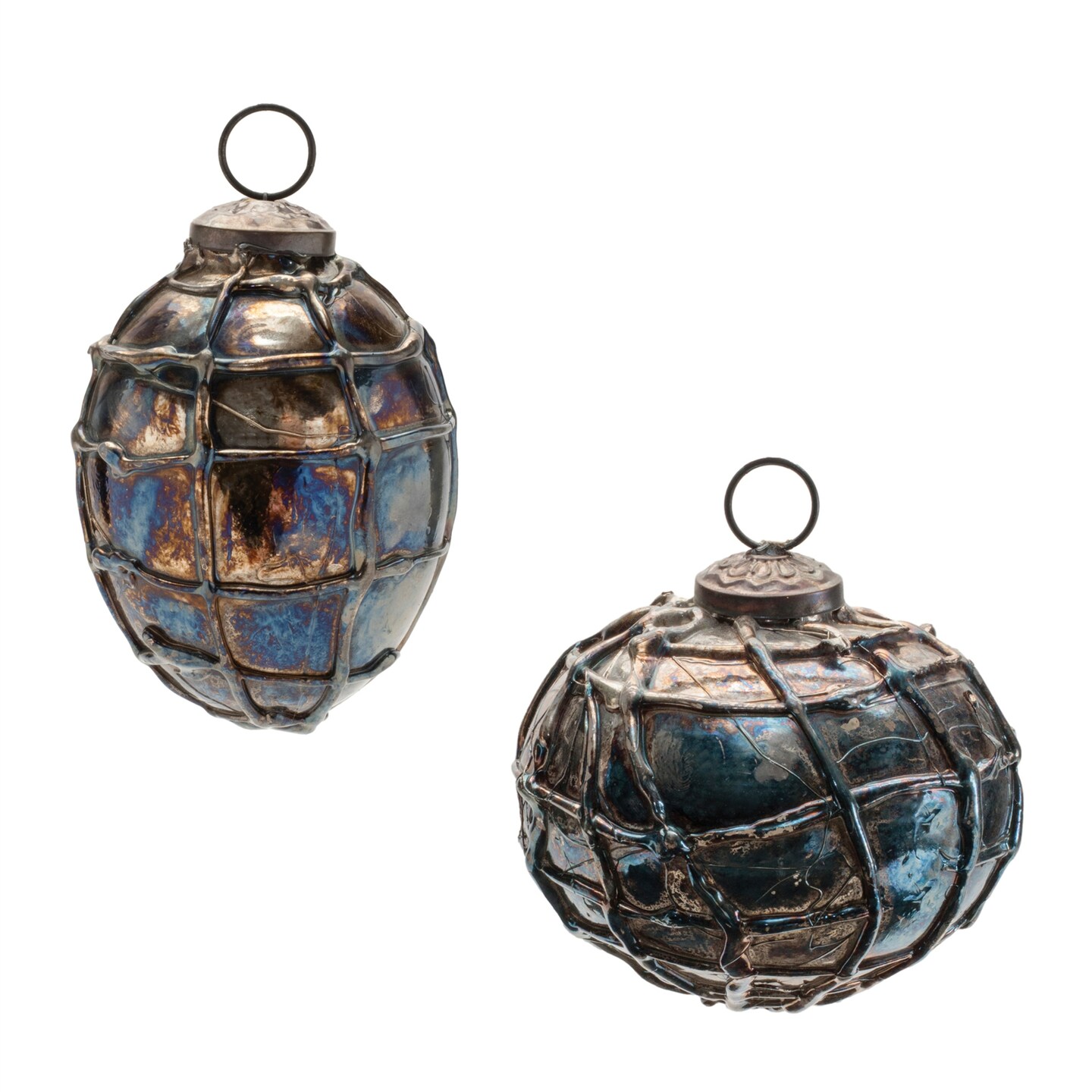 Melrose Iridescent Mercury Glass Ball and Cone Christmas Ornaments - 3.5&#x22; - 12ct