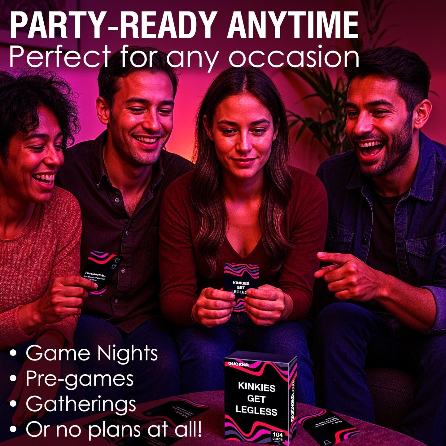 QUOKKA Card Games for Adults Let&#x2019;s Get Legless - Extra Daring Adult Games for Party Game Night with 104 Hilarious Tasks &#x26; Risky Questions, Inappropriate Challenges to Sice Up The Night, Ages 21+ Only