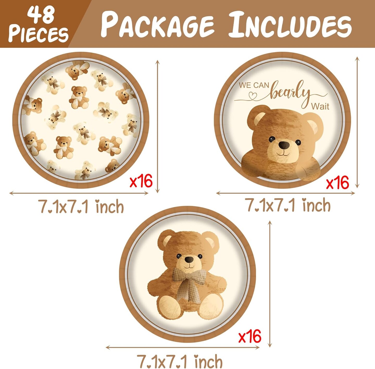 48Pcs Baby Shower Teddy Bear Paper Plates