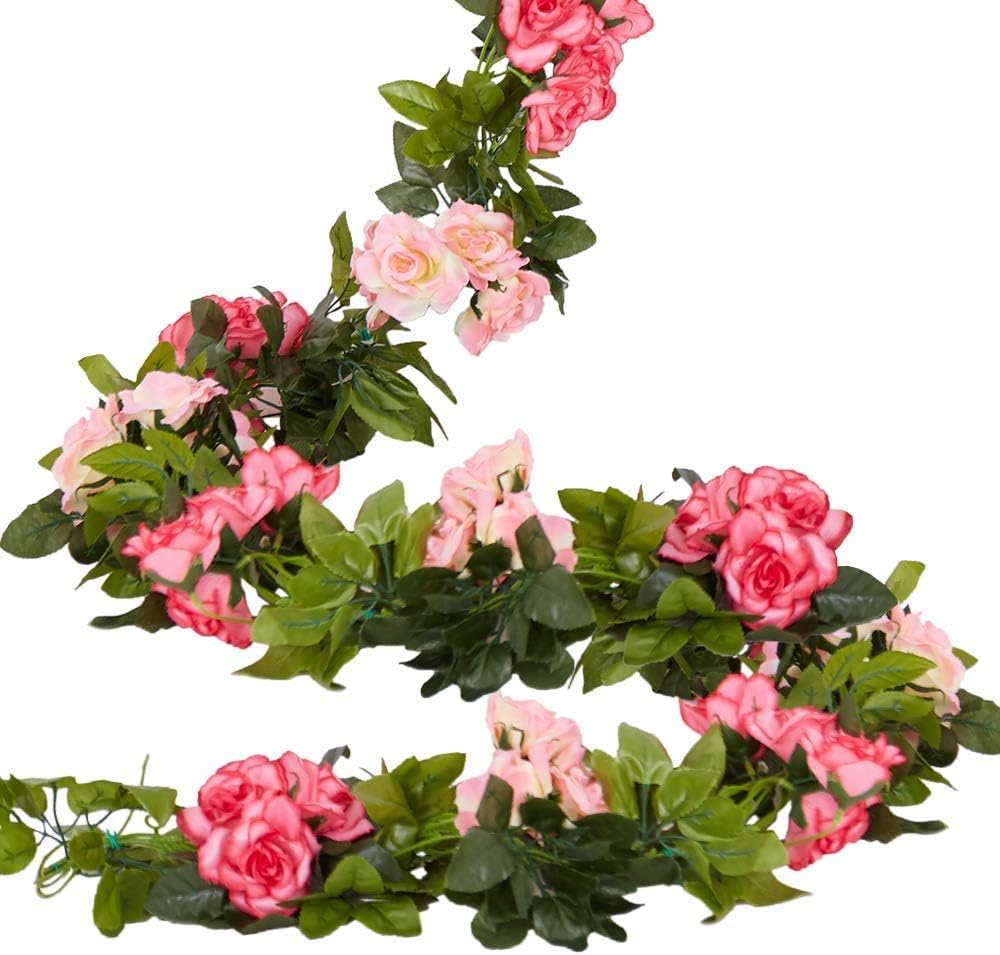 4-Pack (28.8 Ft) Artificial Silk Rose Flower Vines – Red Fake Garland for Wedding Arch, Backdrop, Room & Party Decoration