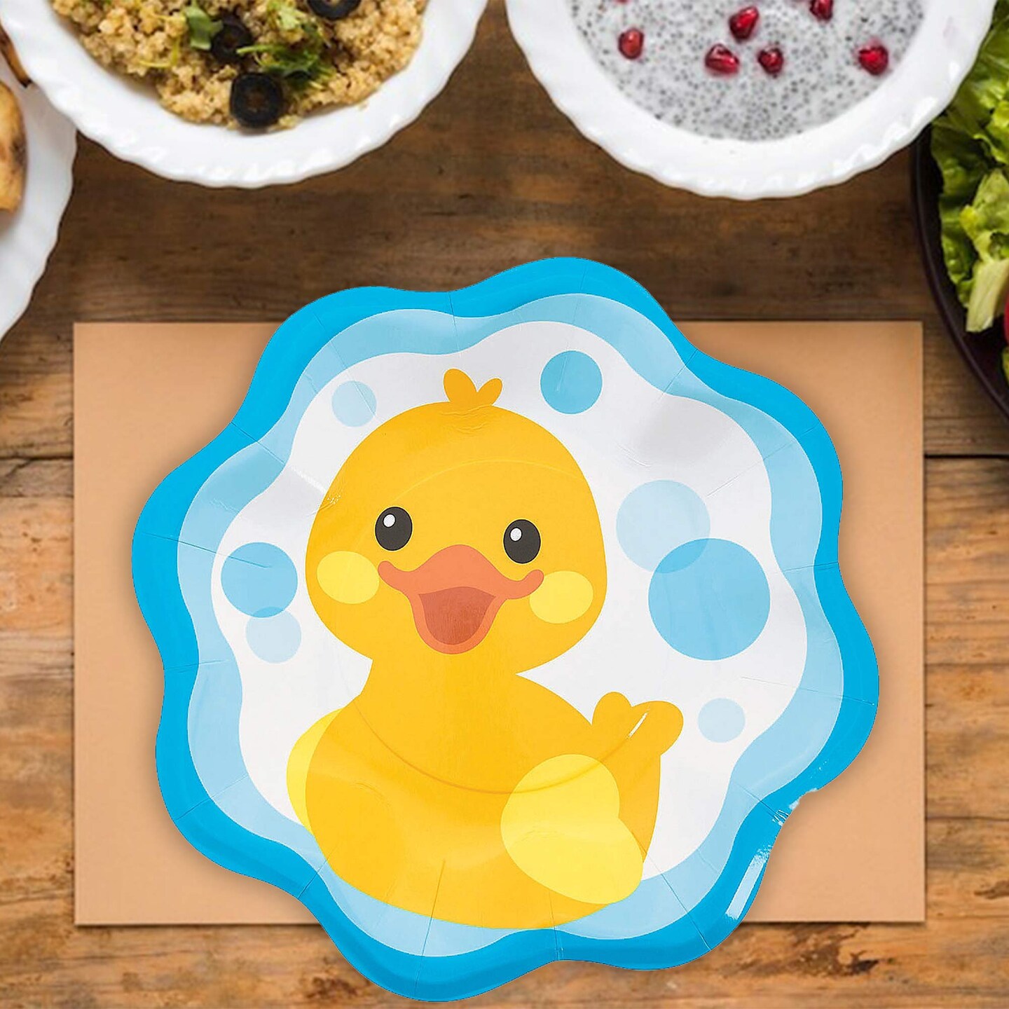 8 Count Rubber Ducky Paper Plates for Baby Shower Birthday Party Supplies Decorations 10.5"